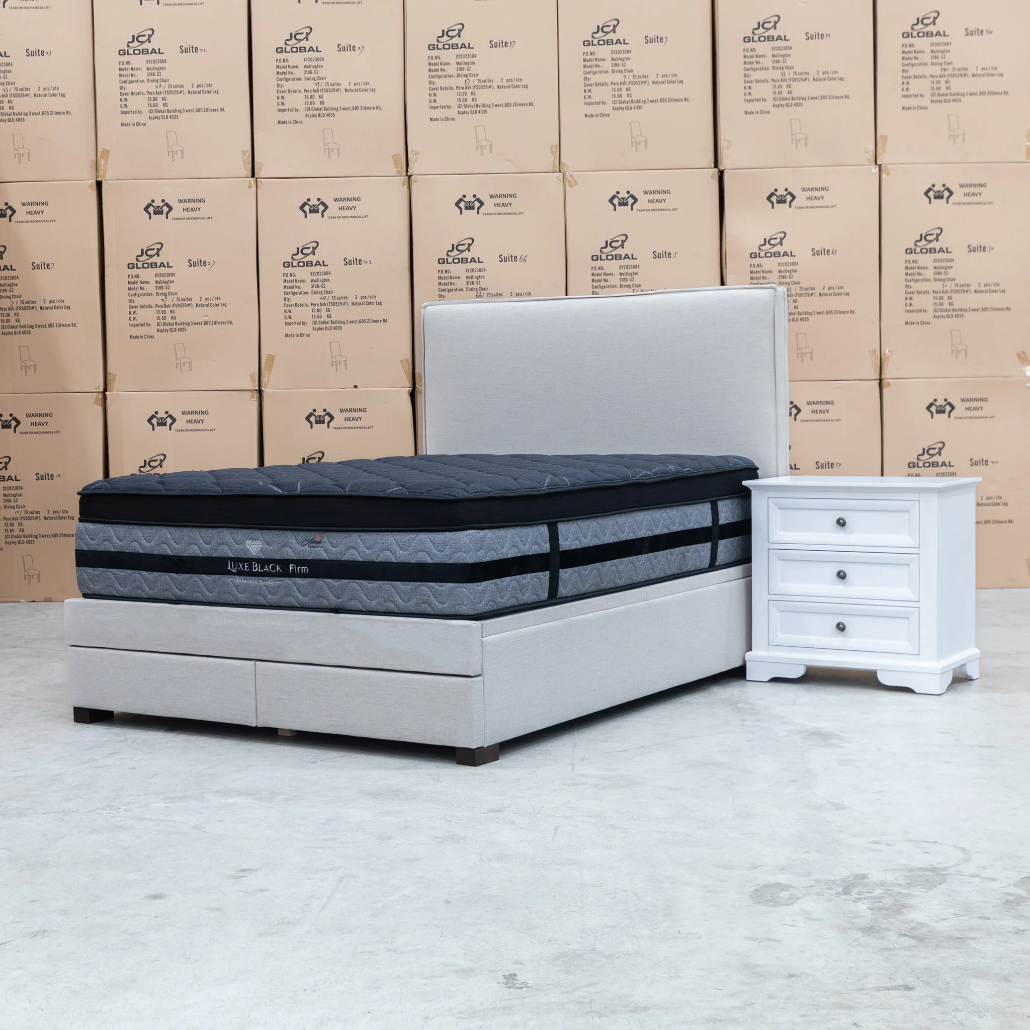 Hayman Gas Lift & Drawer Storage Queen Bed - Oat White - Available After 20th July - Image 16