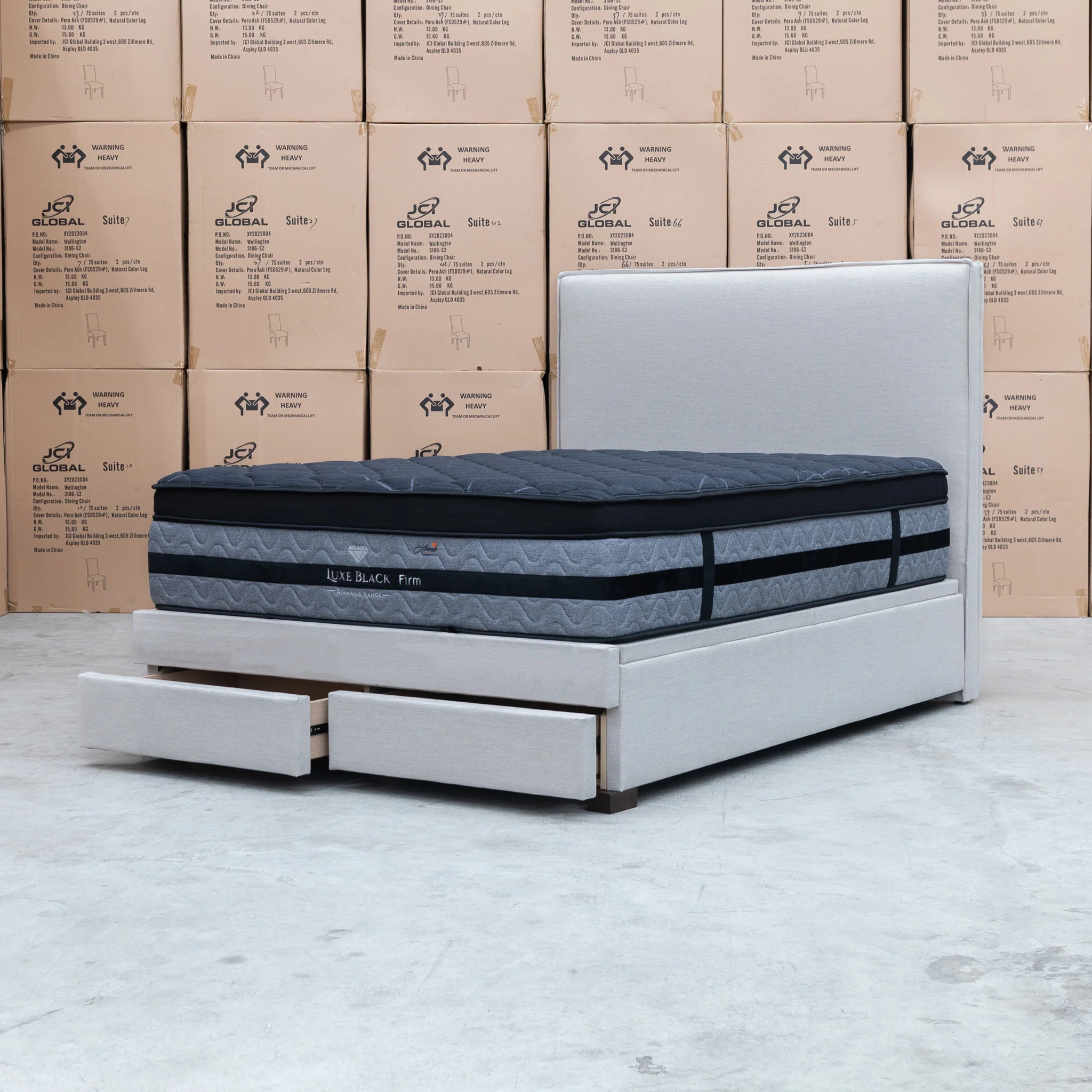 Hayman Gas Lift & Drawer Storage Queen Bed - Oat White - Available After 20th July - Image 17