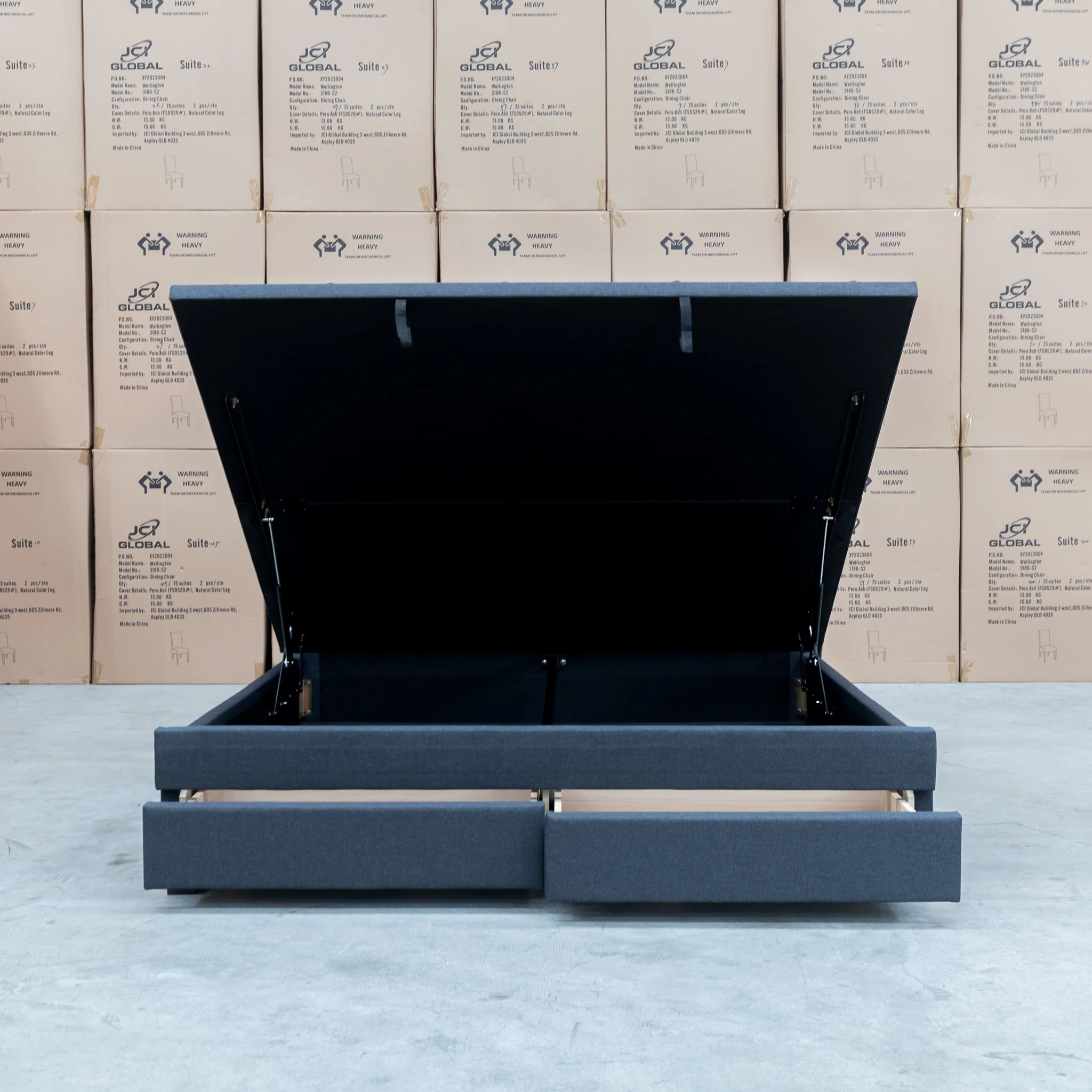 Hayman Gas Lift & Drawer Storage King Bed - Charcoal - Available After 20th July - Image 12