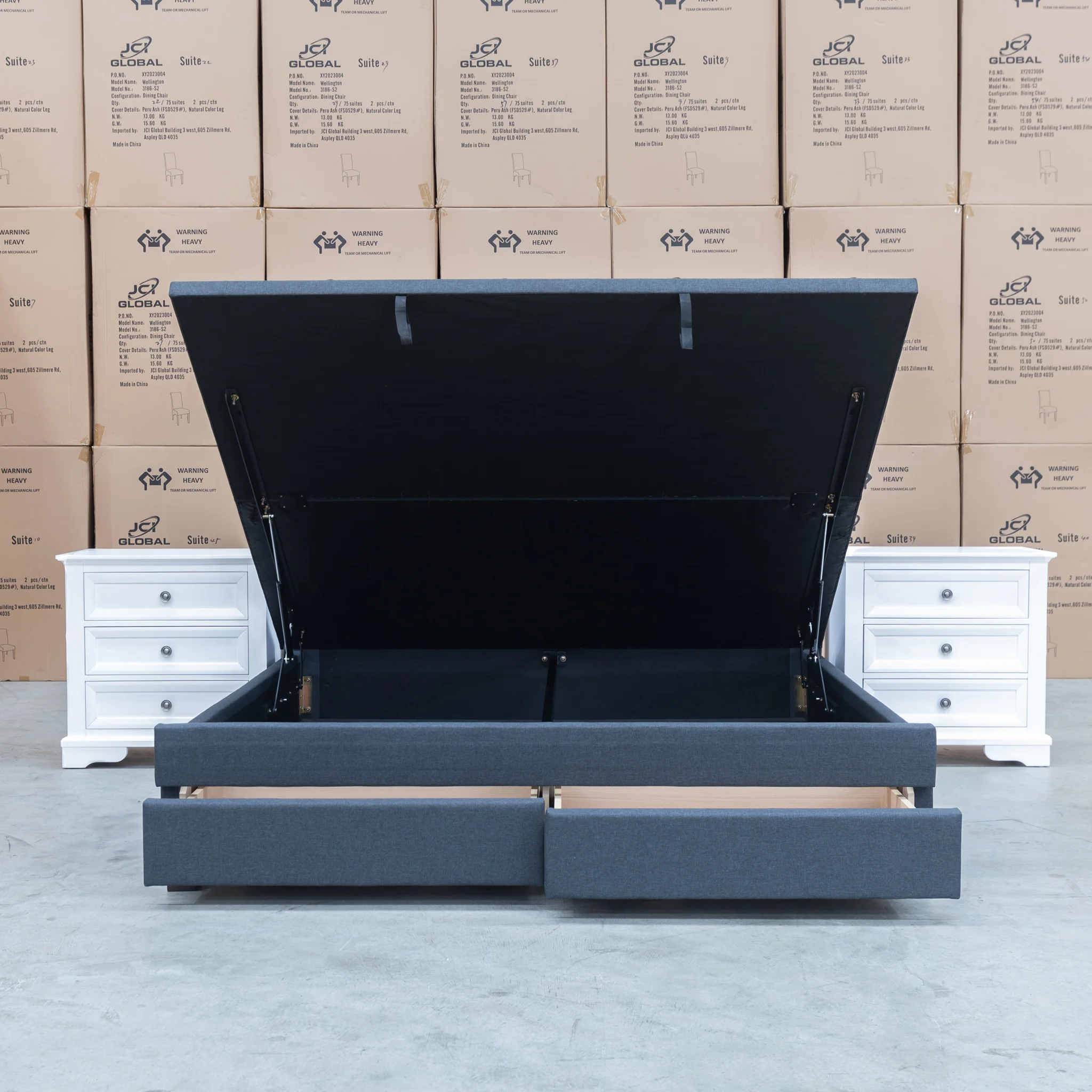 Hayman Gas Lift & Drawer Storage King Bed - Charcoal - Available After 20th July - Image 13