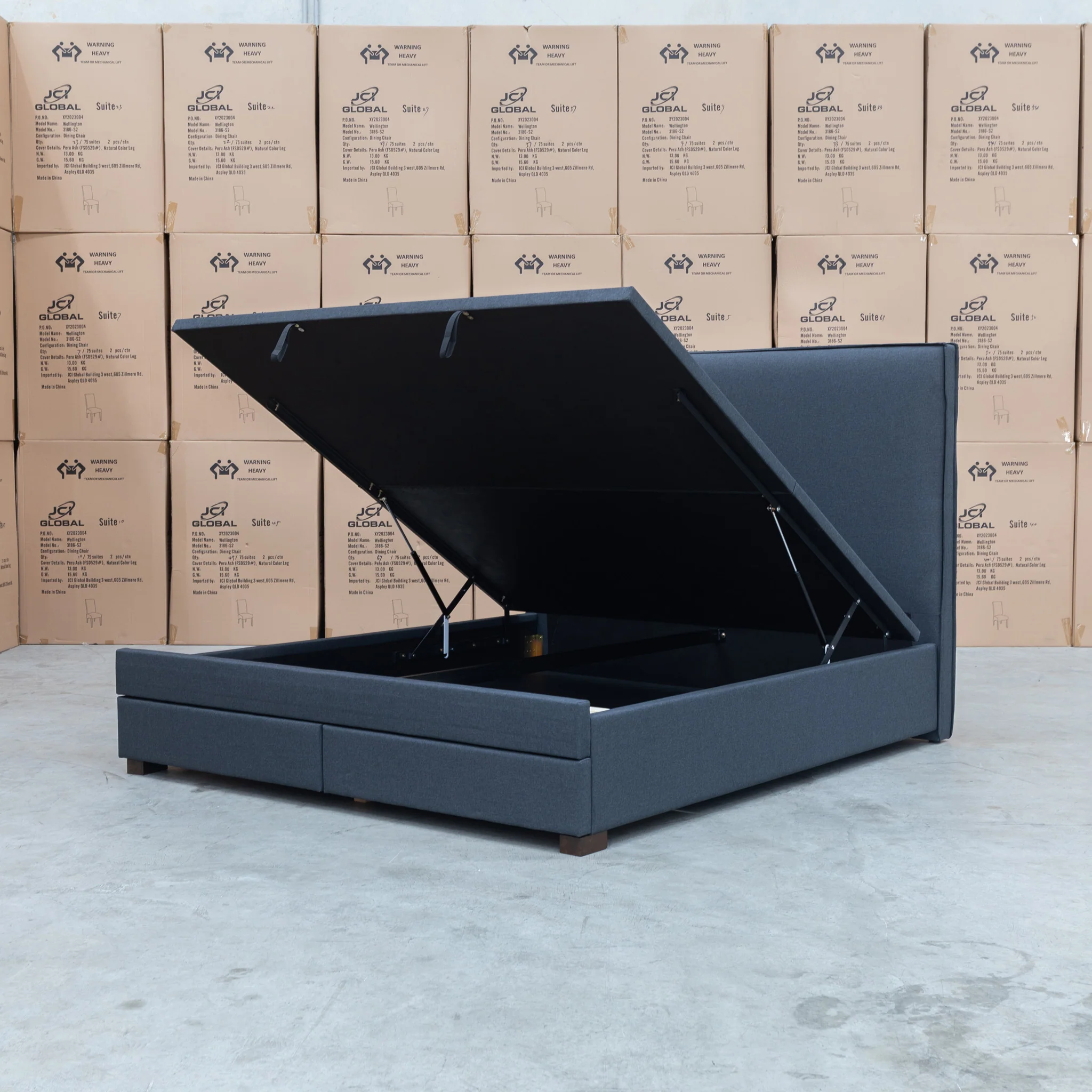 Hayman Gas Lift & Drawer Storage King Bed - Charcoal - Available After 20th July - Image 17
