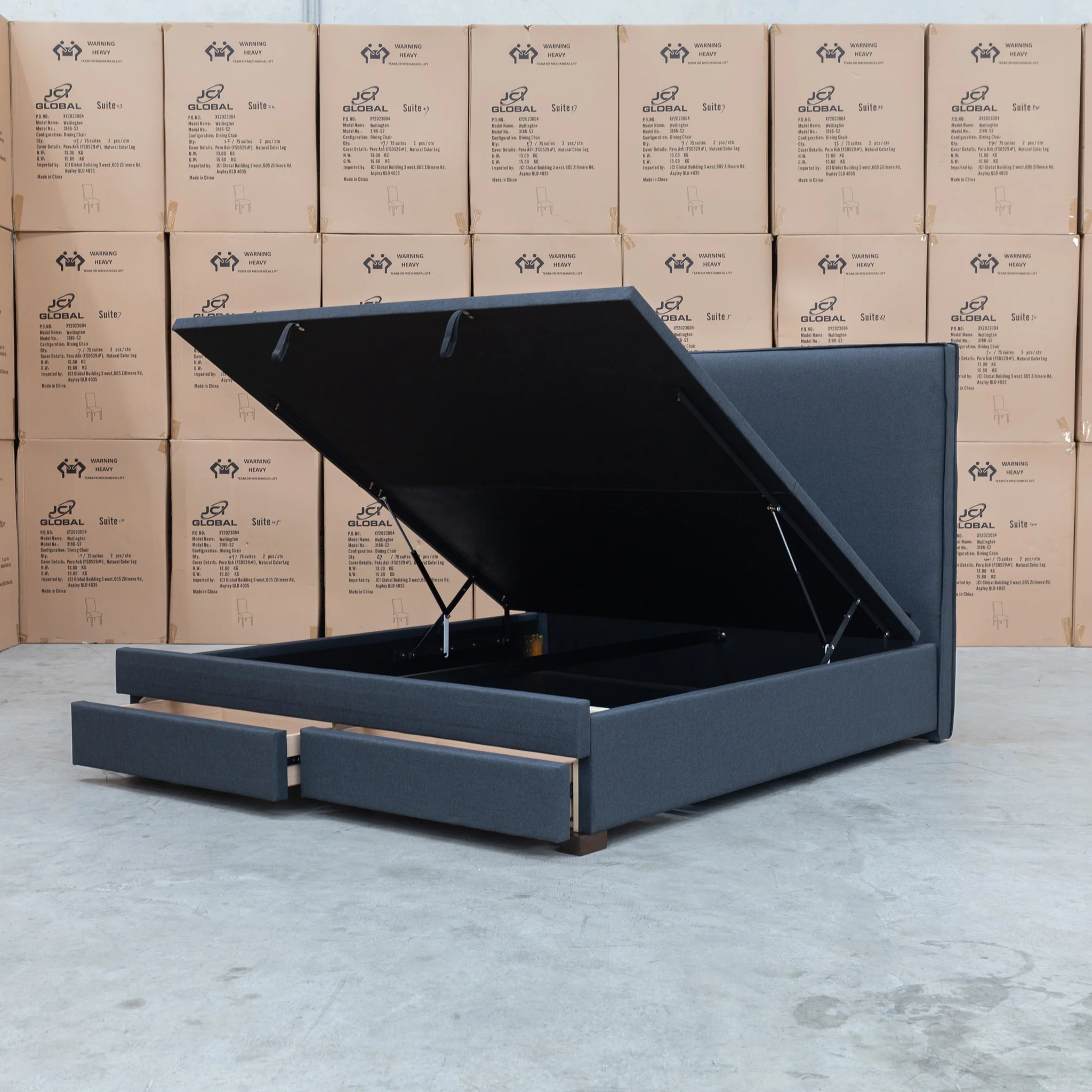 Hayman Gas Lift & Drawer Storage King Bed - Charcoal - Available After 20th July - Image 18