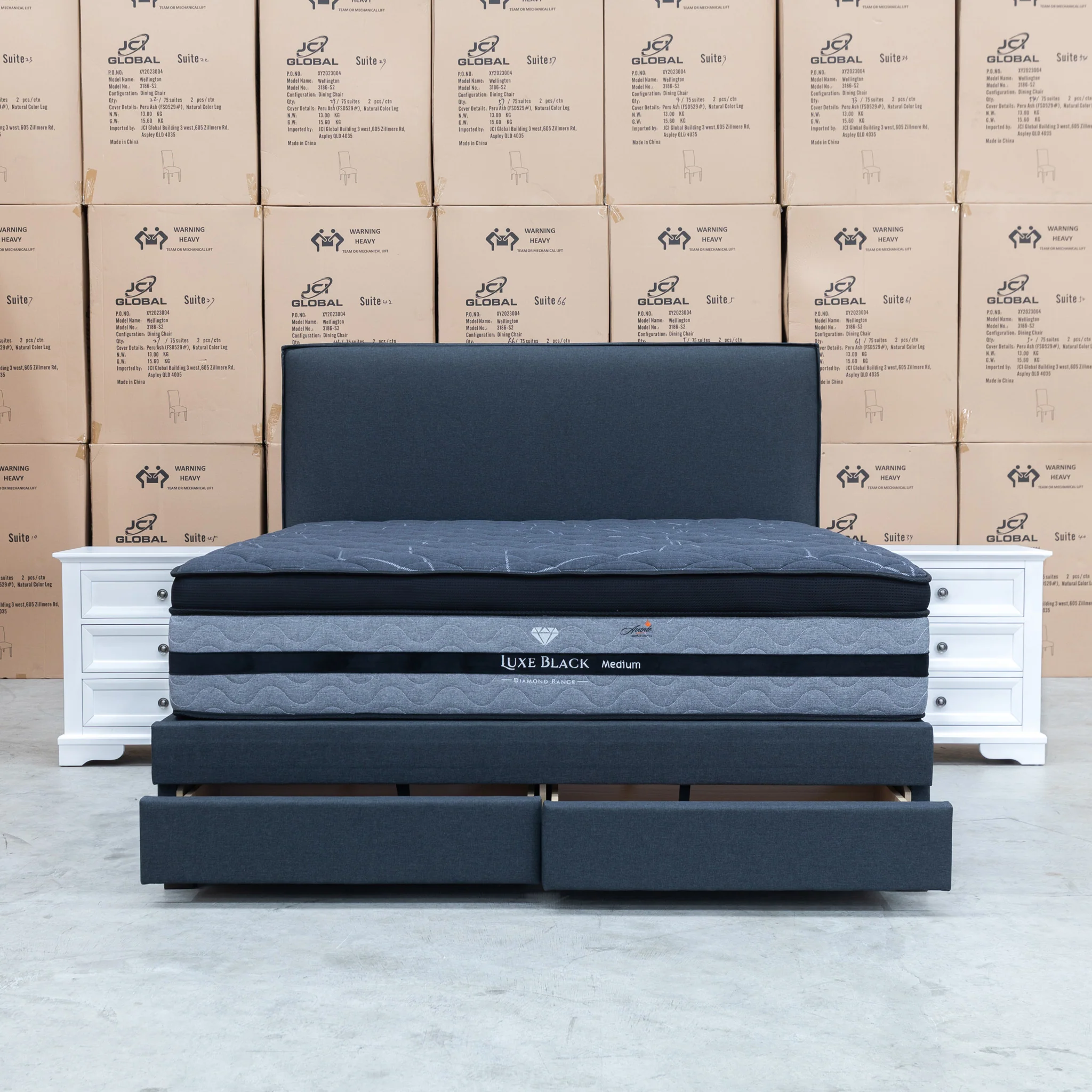 Hayman Gas Lift & Drawer Storage King Bed - Charcoal - Available After 20th July - Image 3