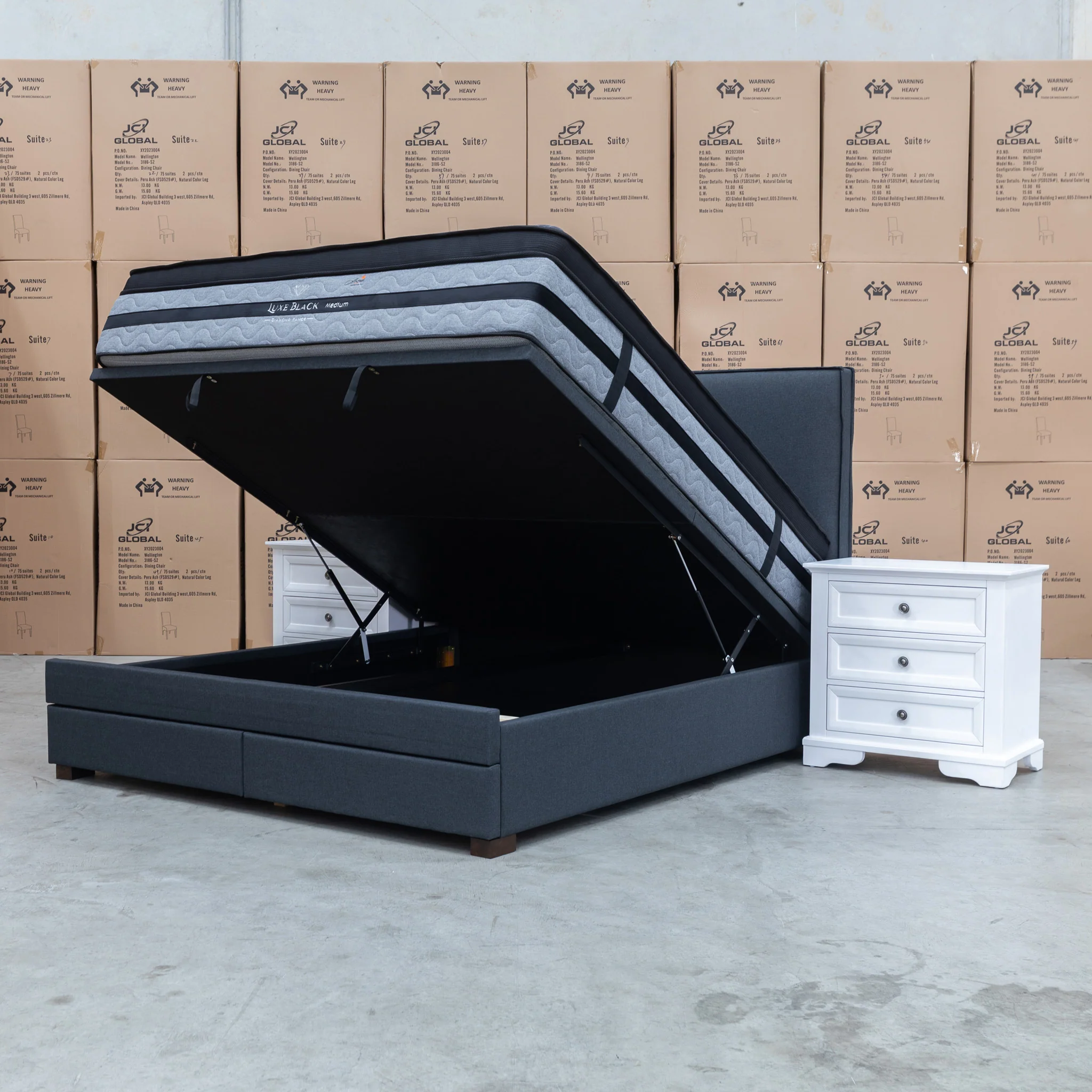 Hayman Gas Lift & Drawer Storage King Bed - Charcoal - Available After 20th July - Image 4