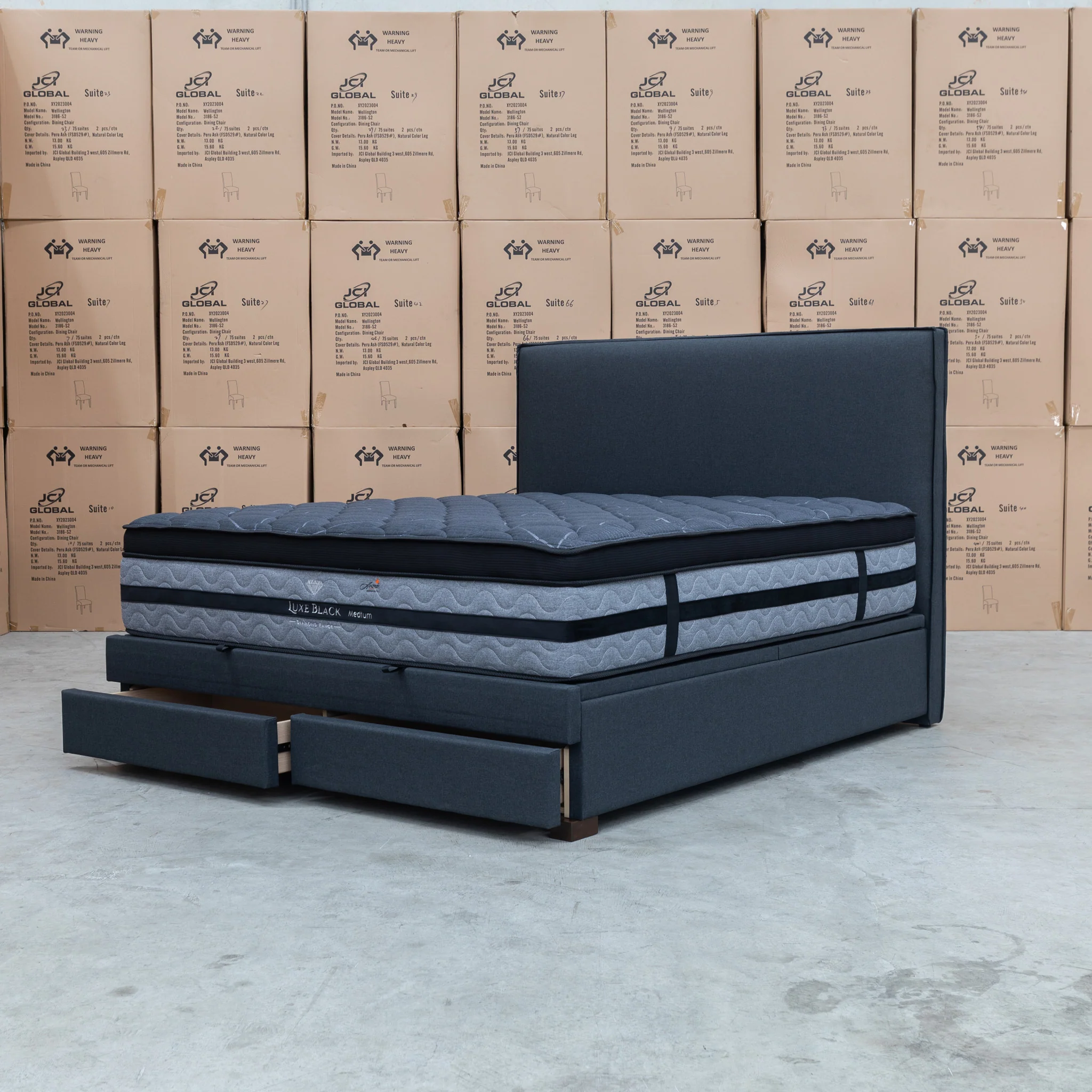 Hayman Gas Lift & Drawer Storage King Bed - Charcoal - Available After 20th July - Image 8
