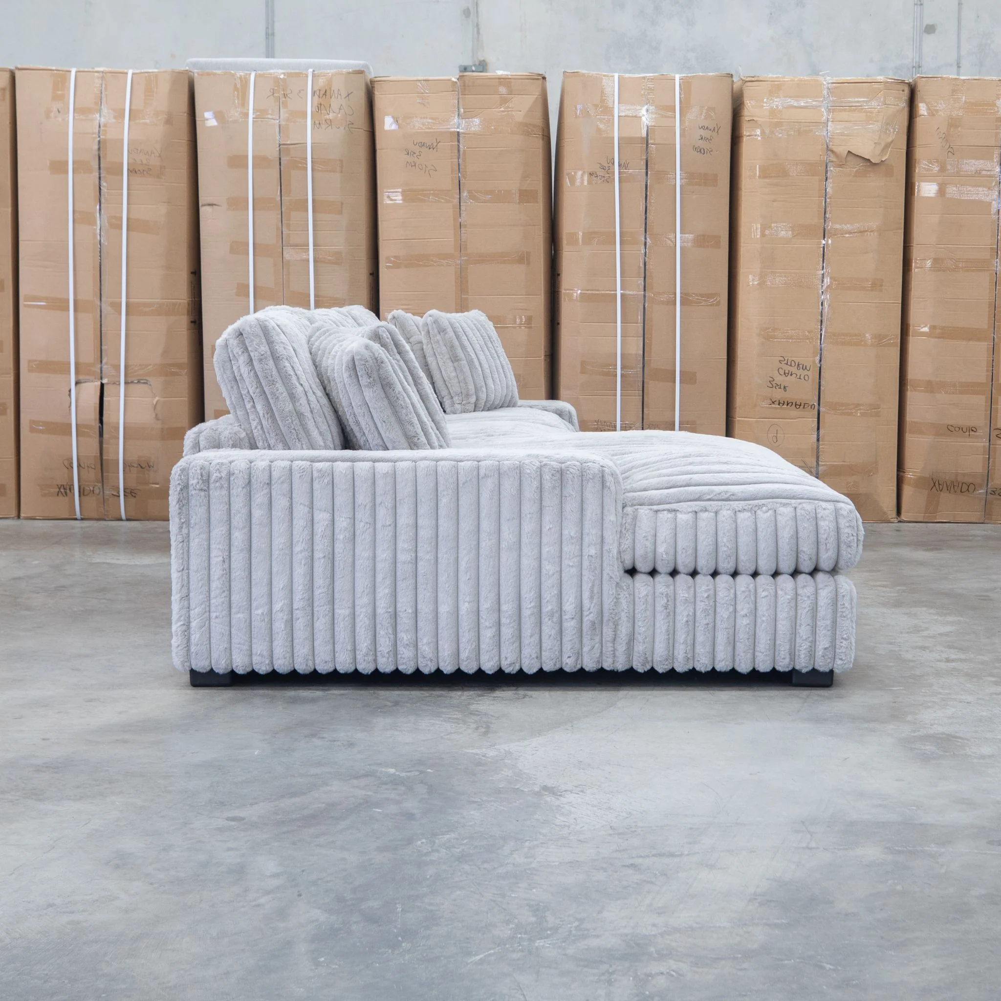 Kalena Oversized Plush Feather & Foam LHF Chaise Lounge - Silver - Image 3