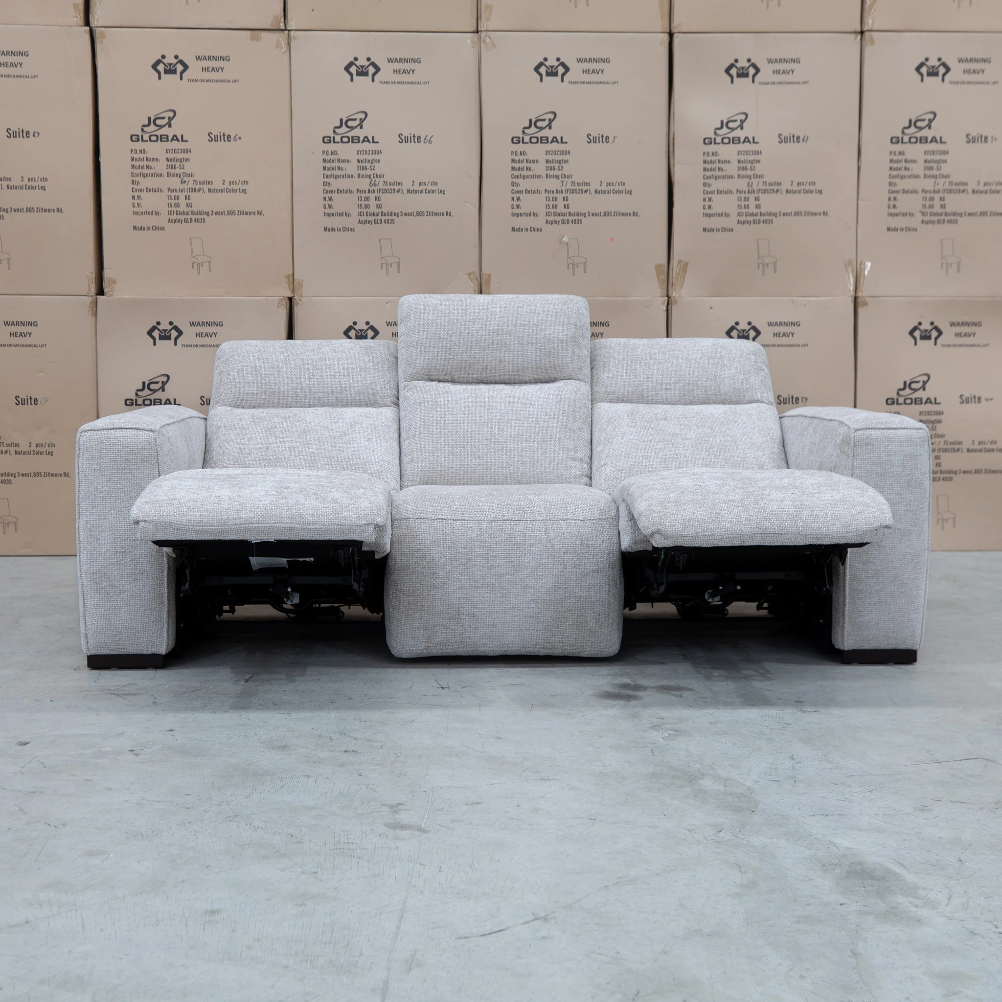 Marina Bay Feather & Foam Dual Motor Electric Three Seat Lounge - Oatmeal - Image 5