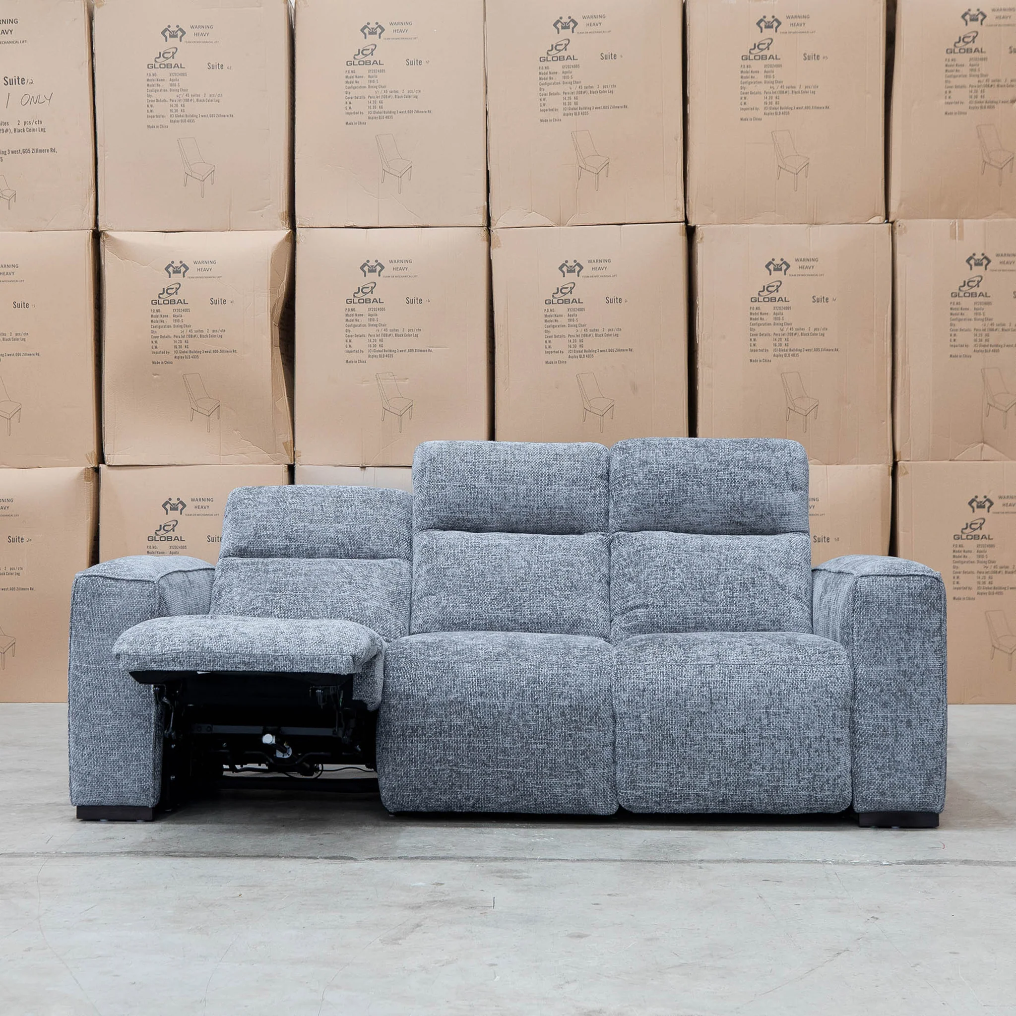 Marina Bay Feather & Foam Dual Motor Electric Three Seater Lounge - Signature Grey