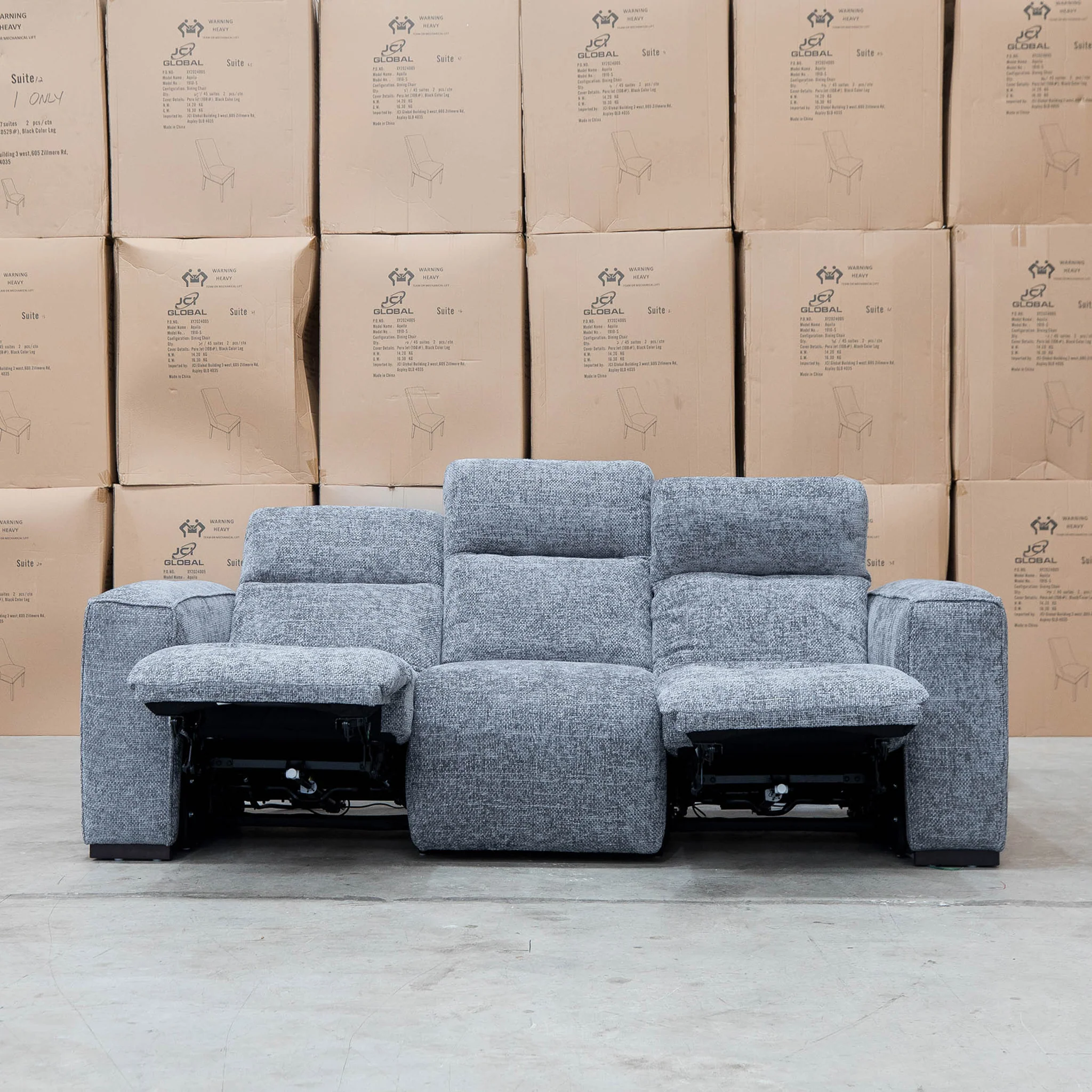 Marina Bay Feather & Foam Dual Motor Electric Three Seater Lounge - Signature Grey - Image 2