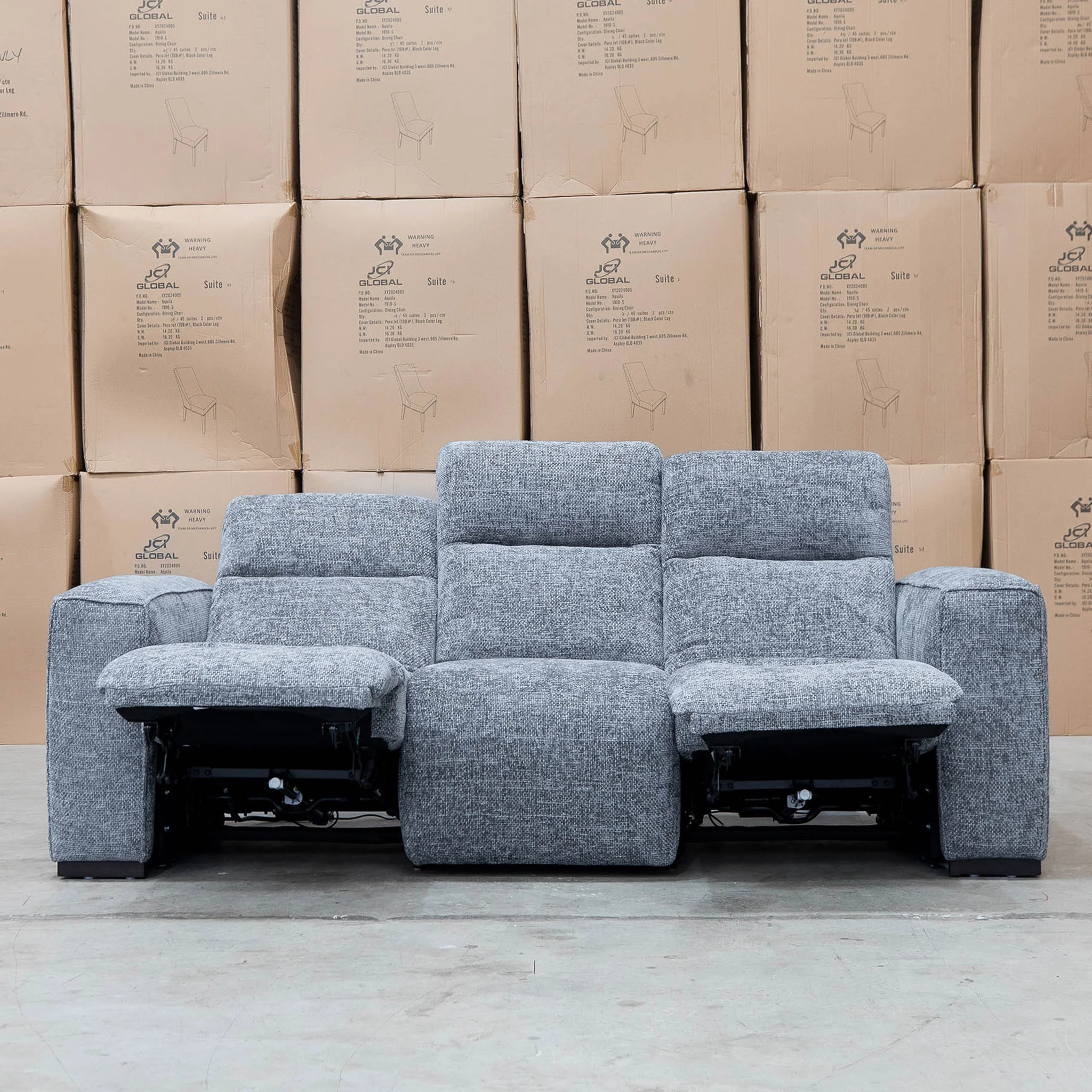 Marina Bay Feather & Foam Dual Motor Electric Three Seater Lounge - Signature Grey - Image 5