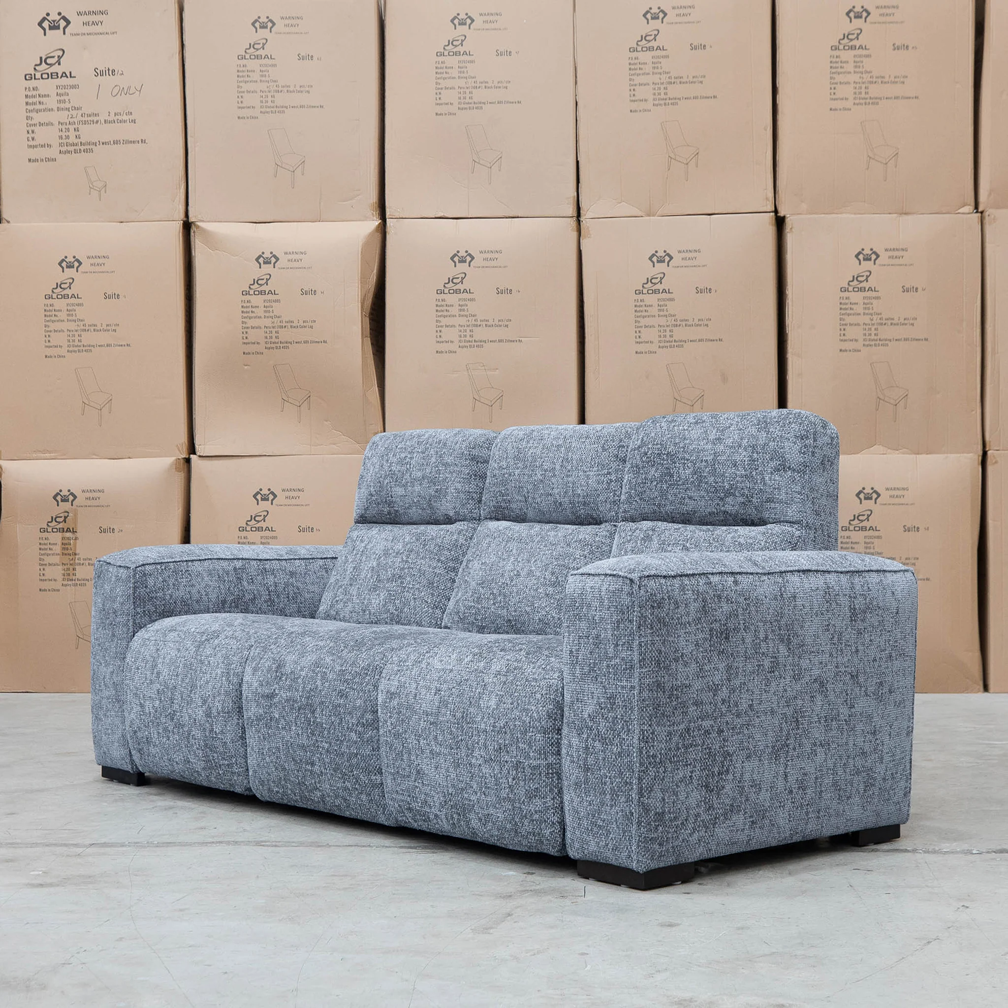 Marina Bay Feather & Foam Dual Motor Electric Three Seater Lounge - Signature Grey - Image 6