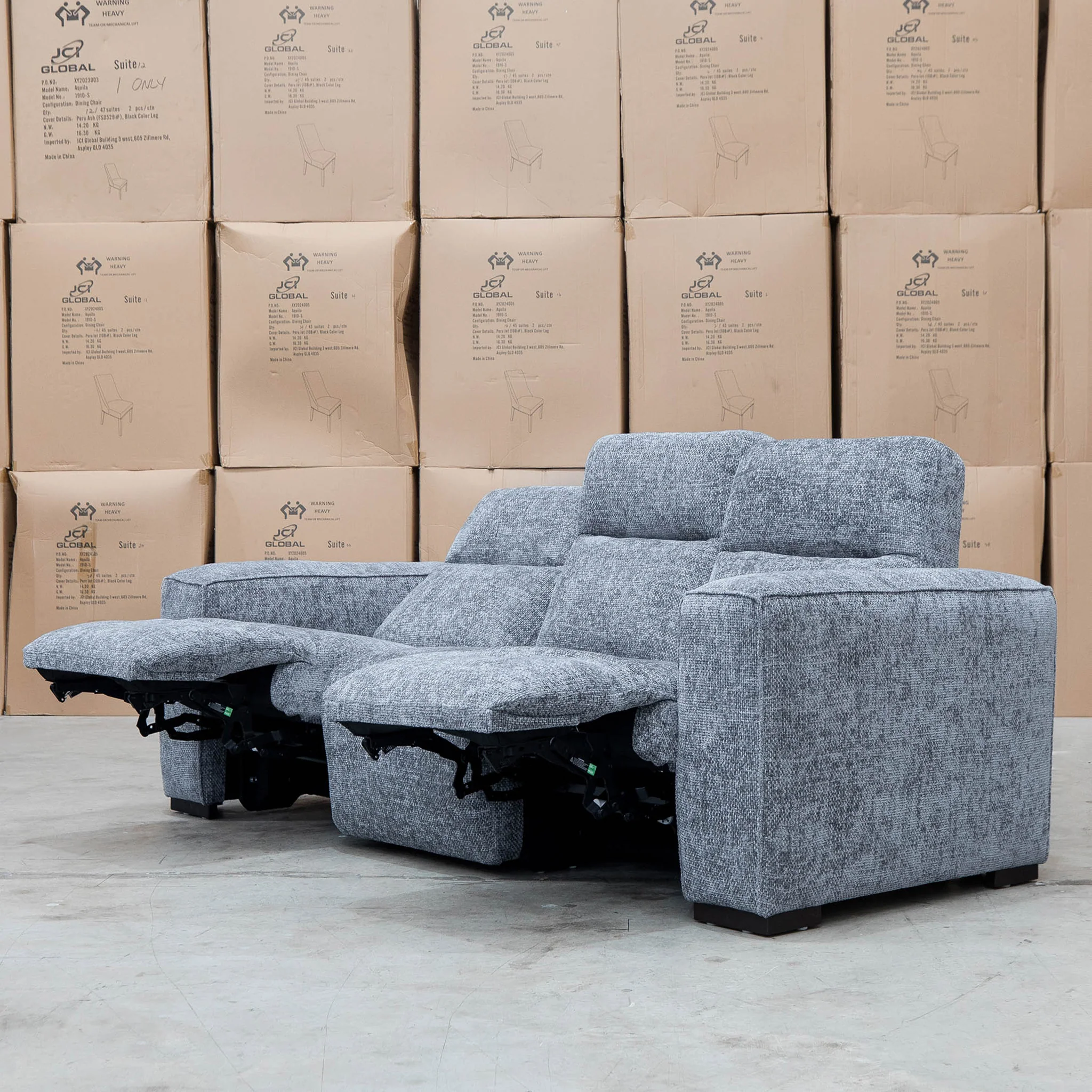 Marina Bay Feather & Foam Dual Motor Electric Three Seater Lounge - Signature Grey - Image 7