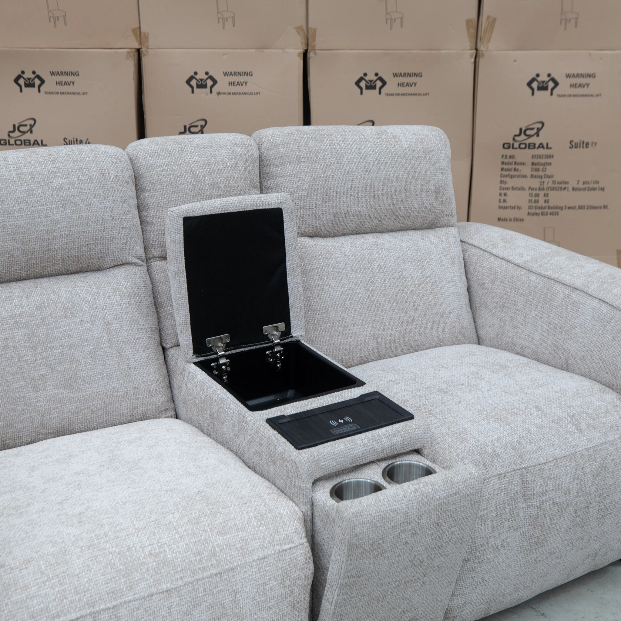 Marina Bay Feather & Foam Dual Motor Electric Two Seater Theatre Lounge - Oatmeal - Image 16