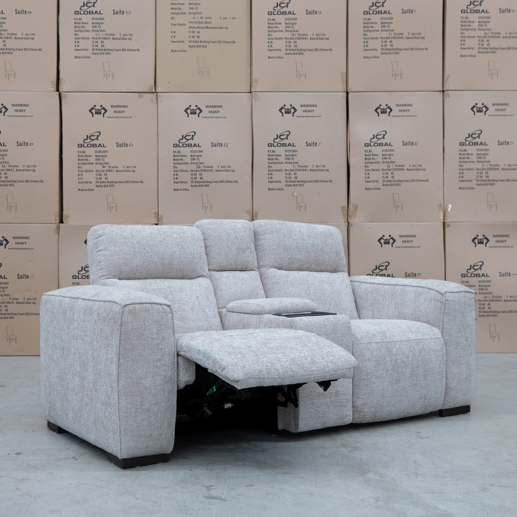 Marina Bay Feather & Foam Dual Motor Electric Two Seater Theatre Lounge - Oatmeal - Image 2