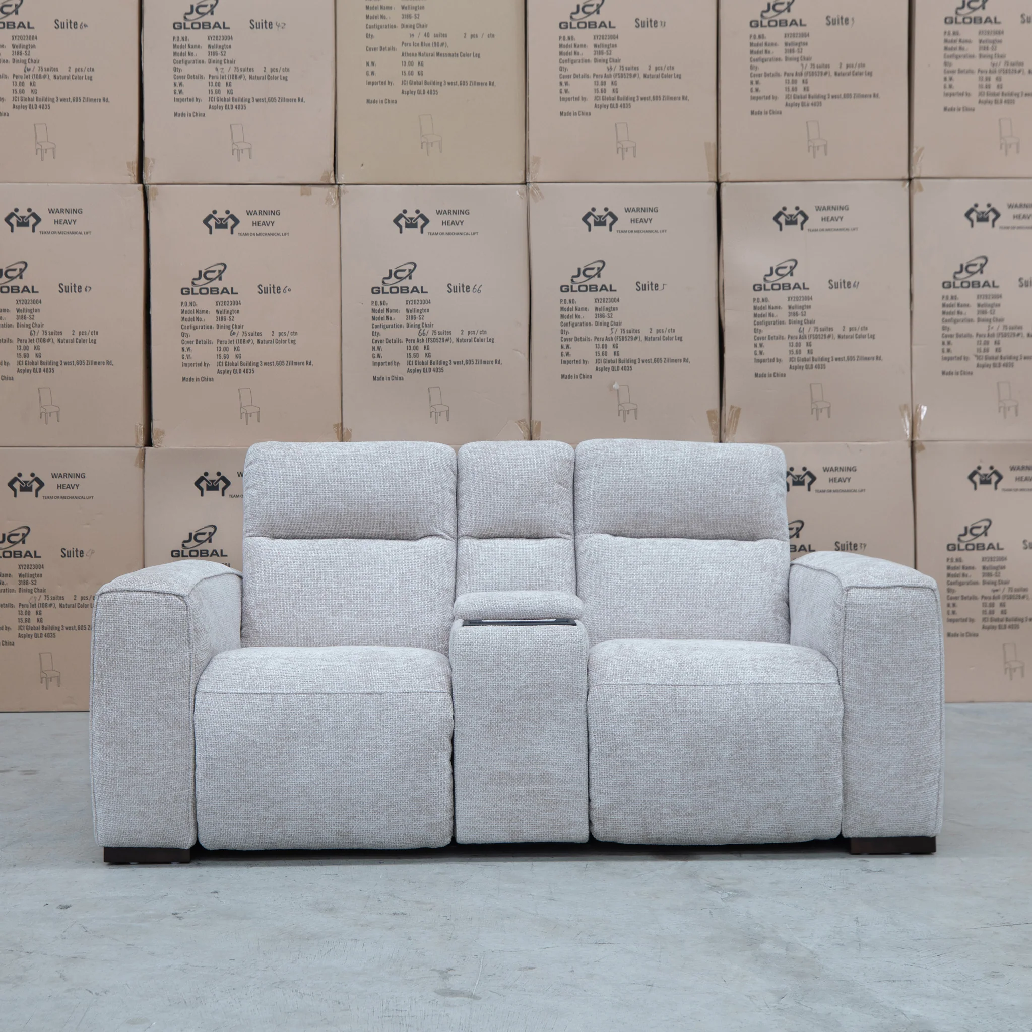 Marina Bay Feather & Foam Dual Motor Electric Two Seater Theatre Lounge - Oatmeal - Image 4