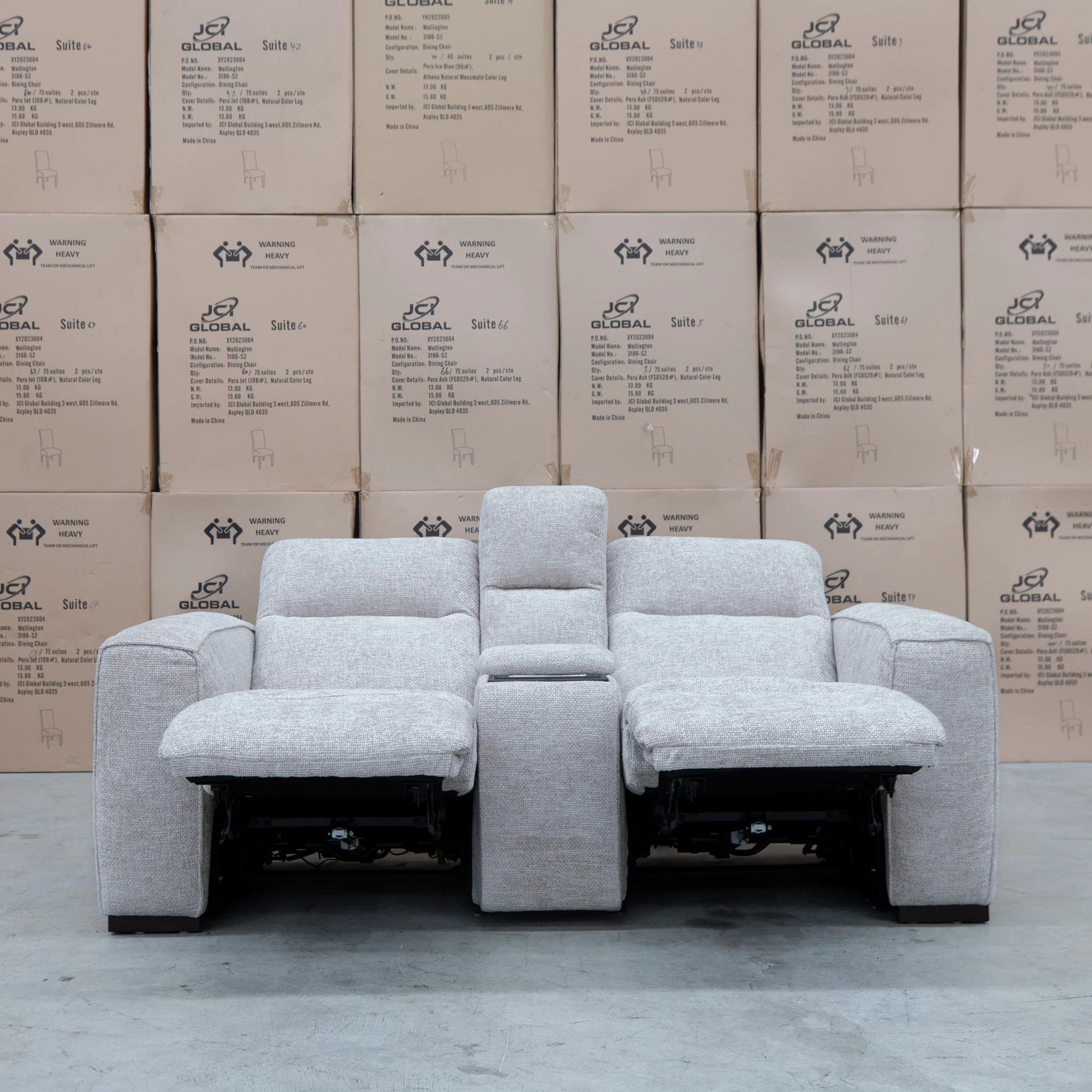 Marina Bay Feather & Foam Dual Motor Electric Two Seater Theatre Lounge - Oatmeal - Image 7