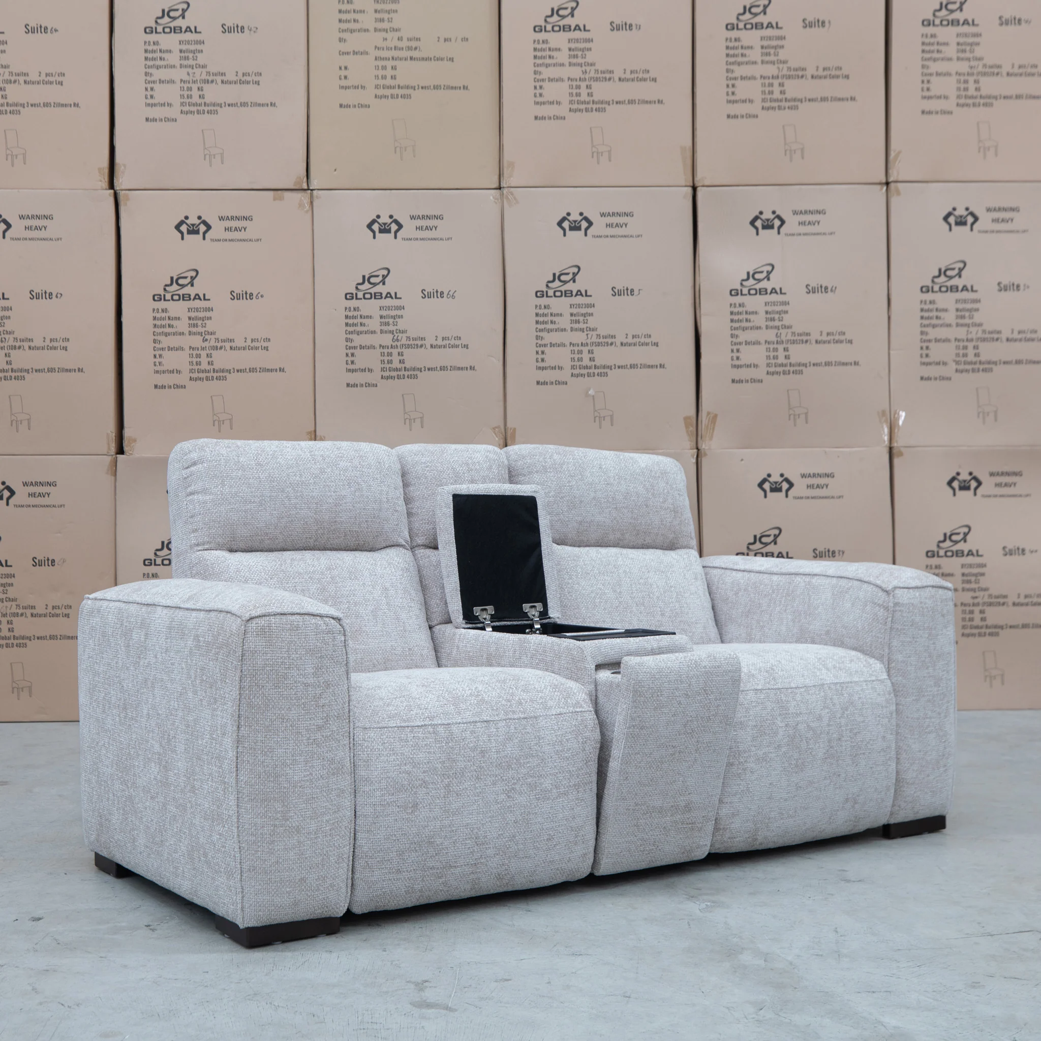 Marina Bay Feather & Foam Dual Motor Electric Two Seater Theatre Lounge - Oatmeal - Image 9