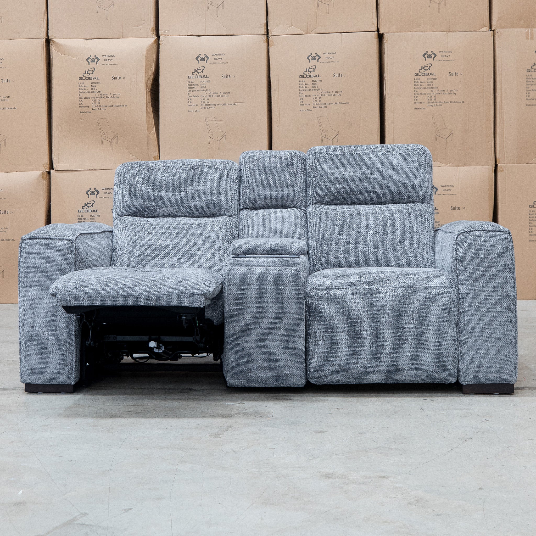 Marina Bay Feather & Foam Dual Motor Electric Two Seater Theatre Lounge - Signature Grey