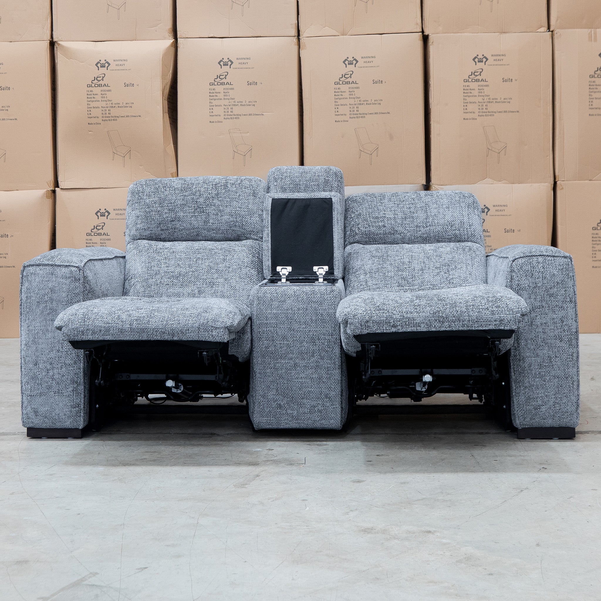 Marina Bay Feather & Foam Dual Motor Electric Two Seater Theatre Lounge - Signature Grey - Image 3