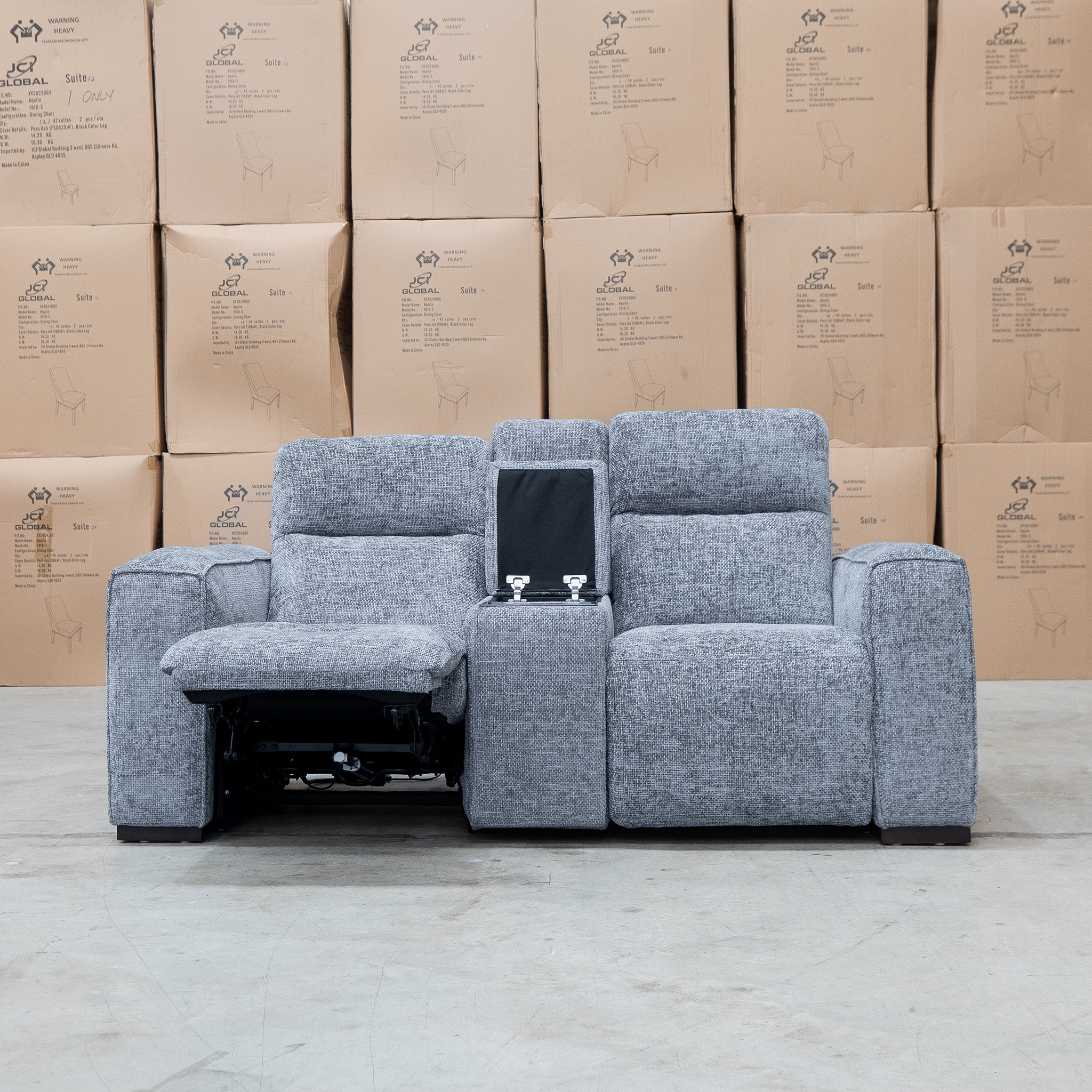 Marina Bay Feather & Foam Dual Motor Electric Two Seater Theatre Lounge - Signature Grey - Image 4