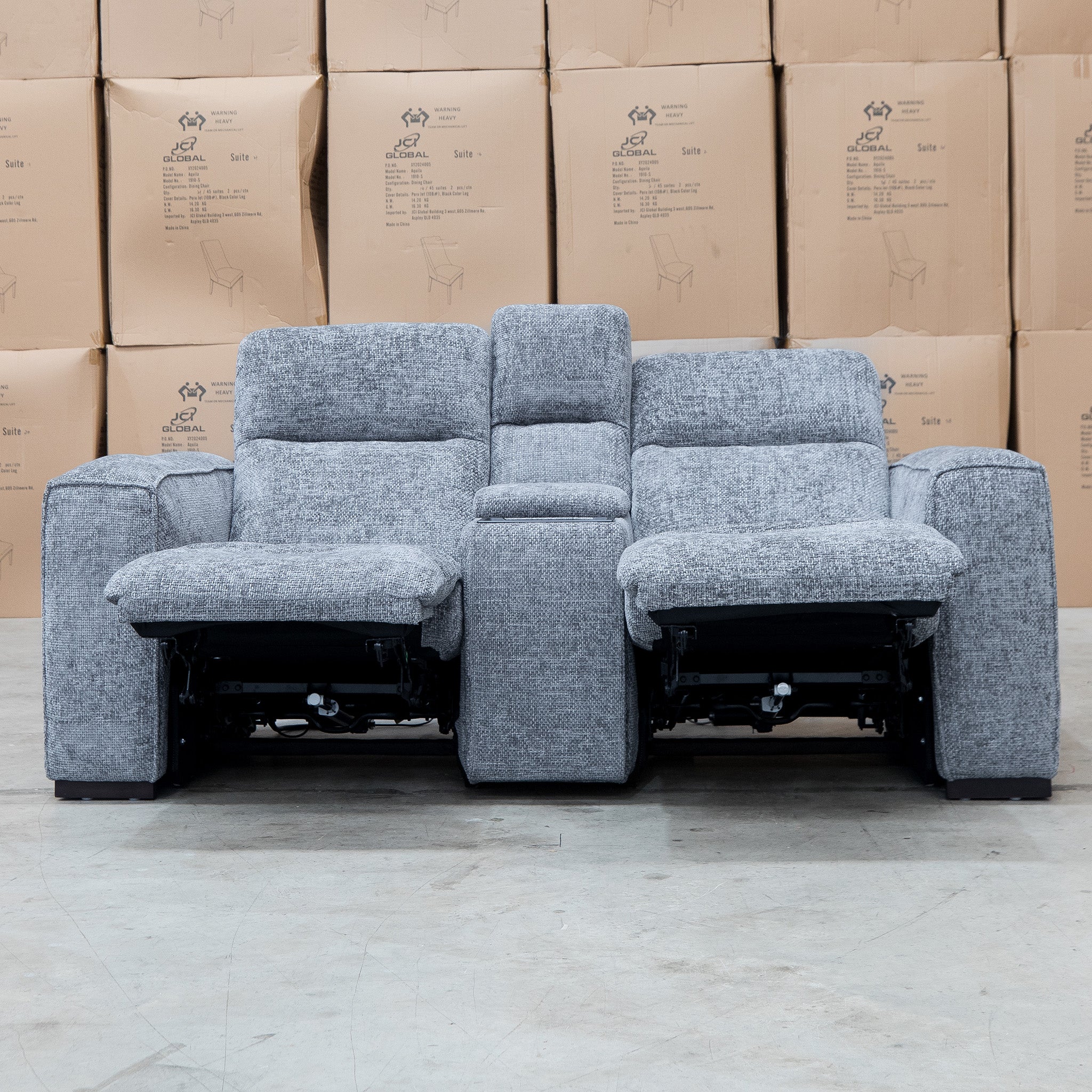 Marina Bay Feather & Foam Dual Motor Electric Two Seater Theatre Lounge - Signature Grey - Image 5