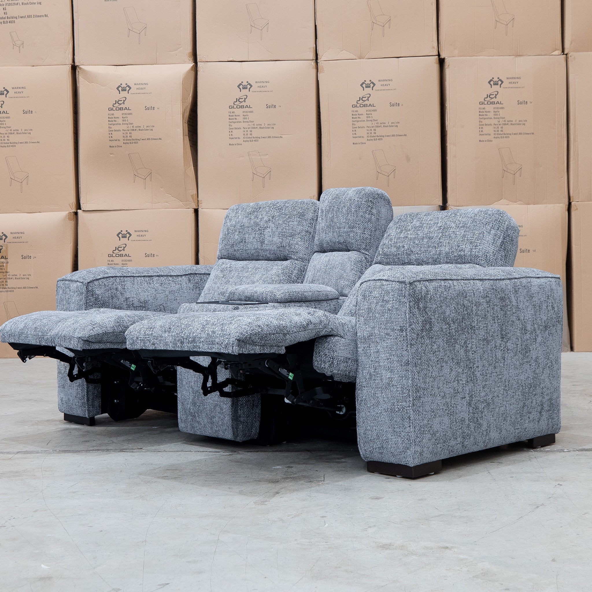 Marina Bay Feather & Foam Dual Motor Electric Two Seater Theatre Lounge - Signature Grey - Image 6