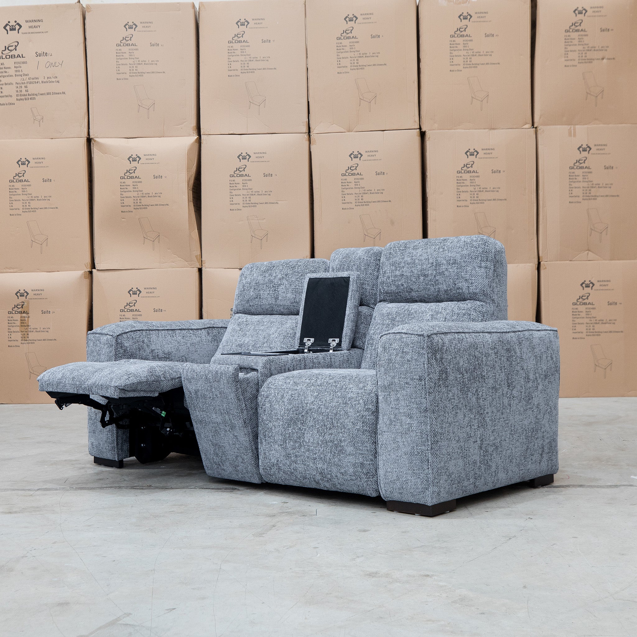 Marina Bay Feather & Foam Dual Motor Electric Two Seater Theatre Lounge - Signature Grey - Image 8