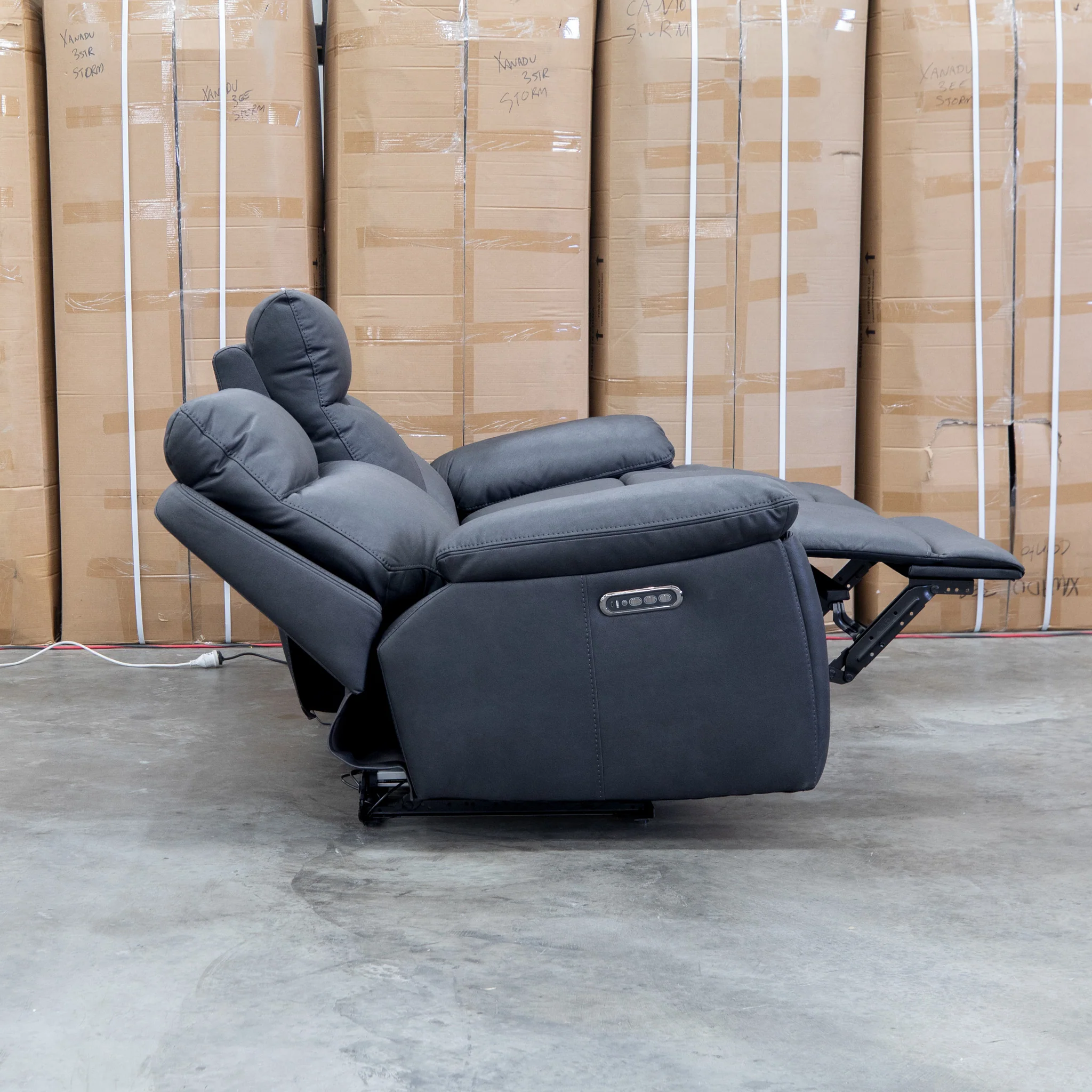Marsellie Three Seater Triple Motor Electric Recliner Lounge - Coal - Image 13
