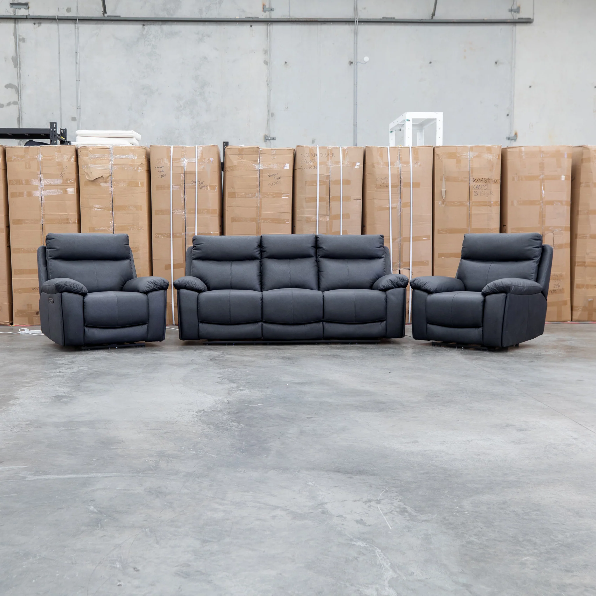 Marsellie Three Seater Triple Motor Electric Recliner Lounge - Coal - Image 15