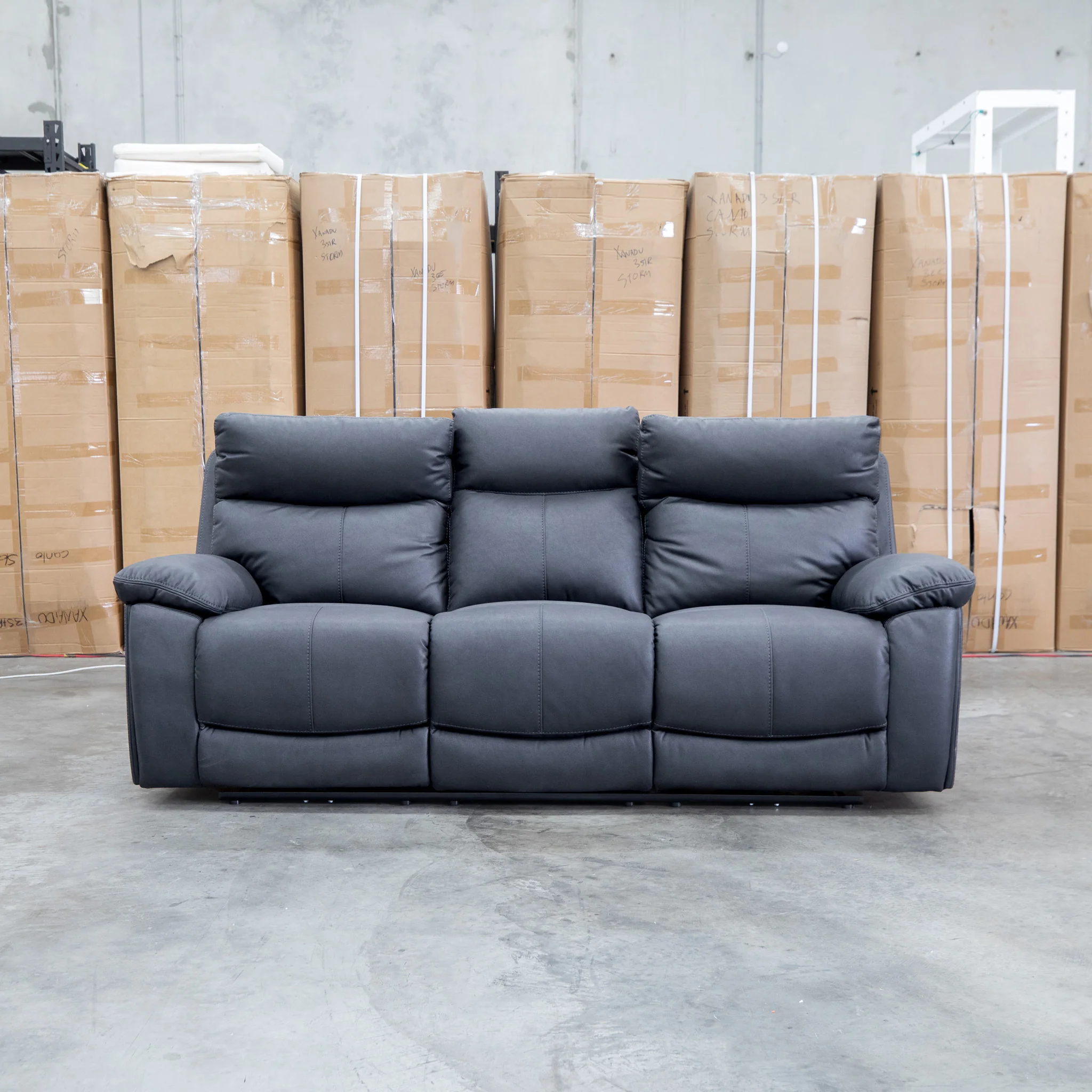Marsellie Three Seater Triple Motor Electric Recliner Lounge - Coal - Image 4