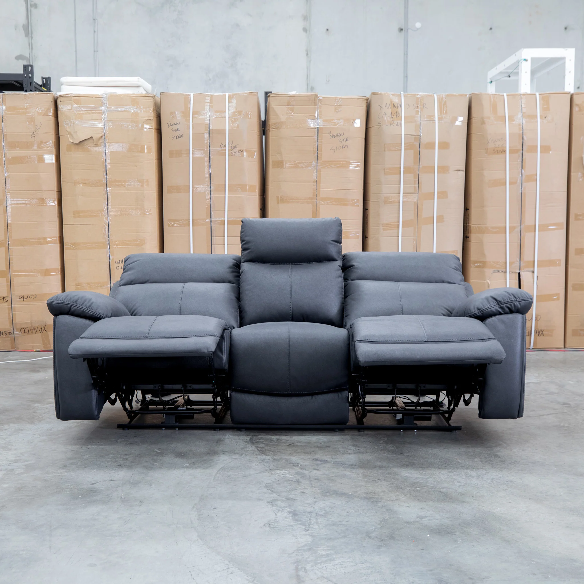 Marsellie Three Seater Triple Motor Electric Recliner Lounge - Coal - Image 5