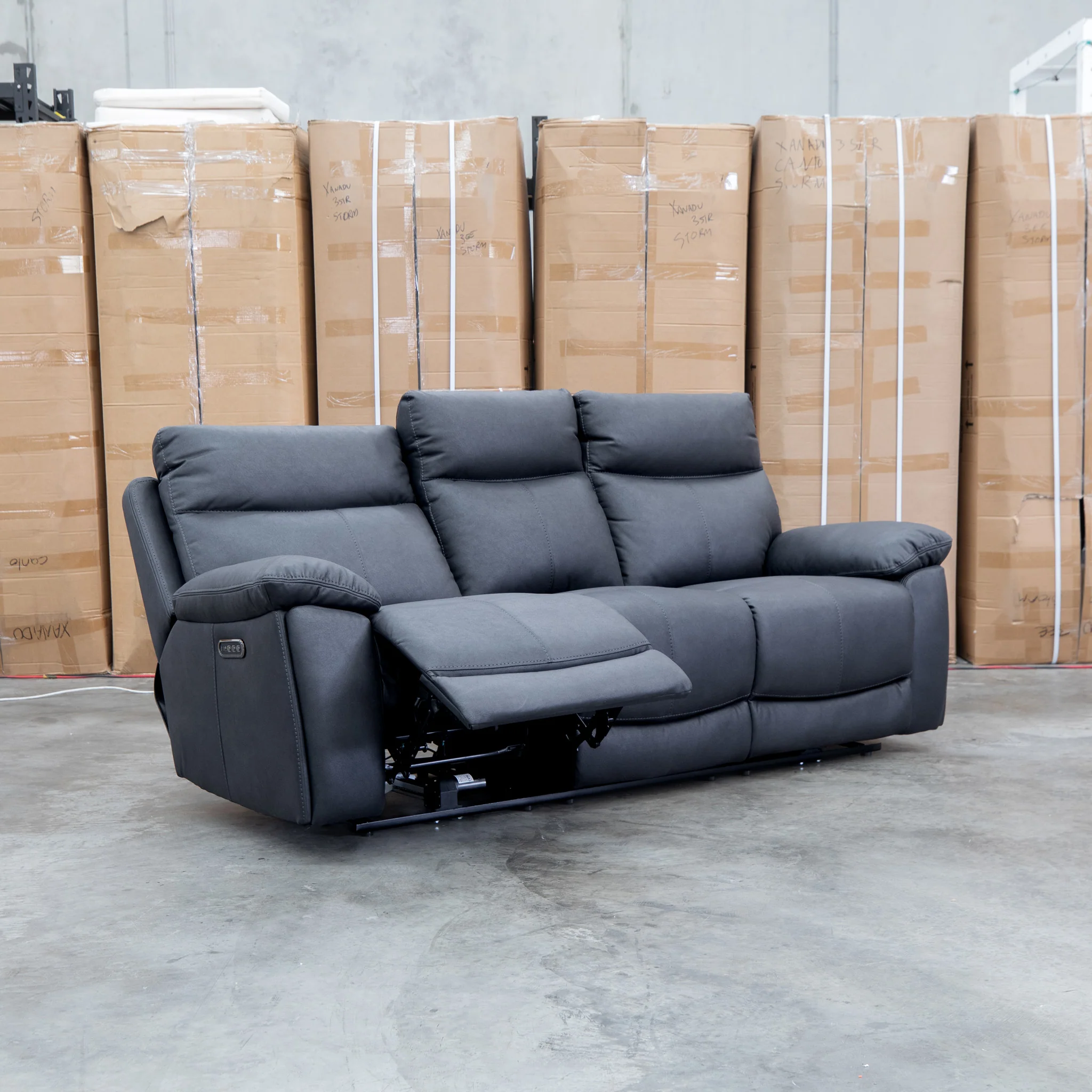 Marsellie Three Seater Triple Motor Electric Recliner Lounge - Coal - Image 8