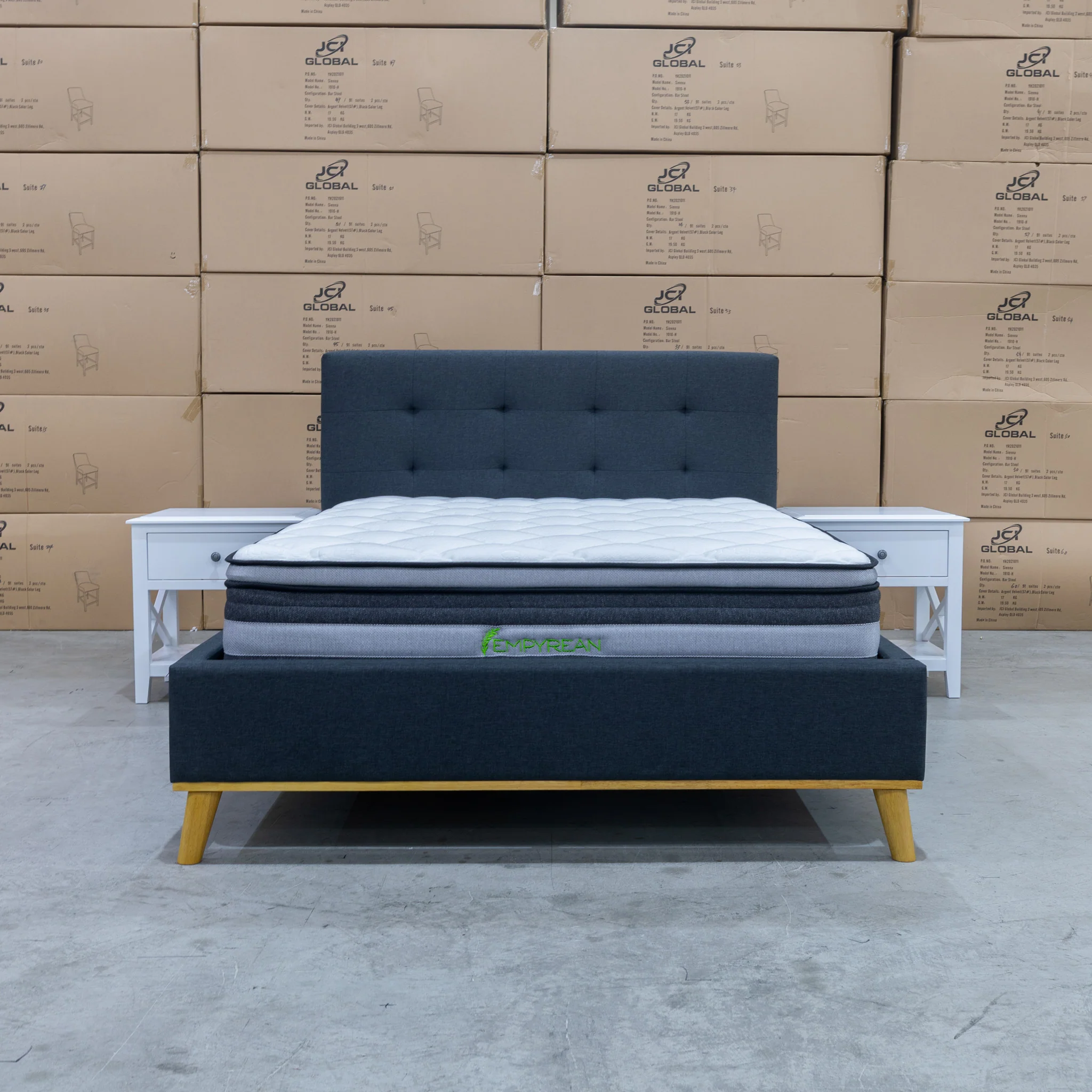 Milos Double Upholstered Bed - Charcoal - Image 2