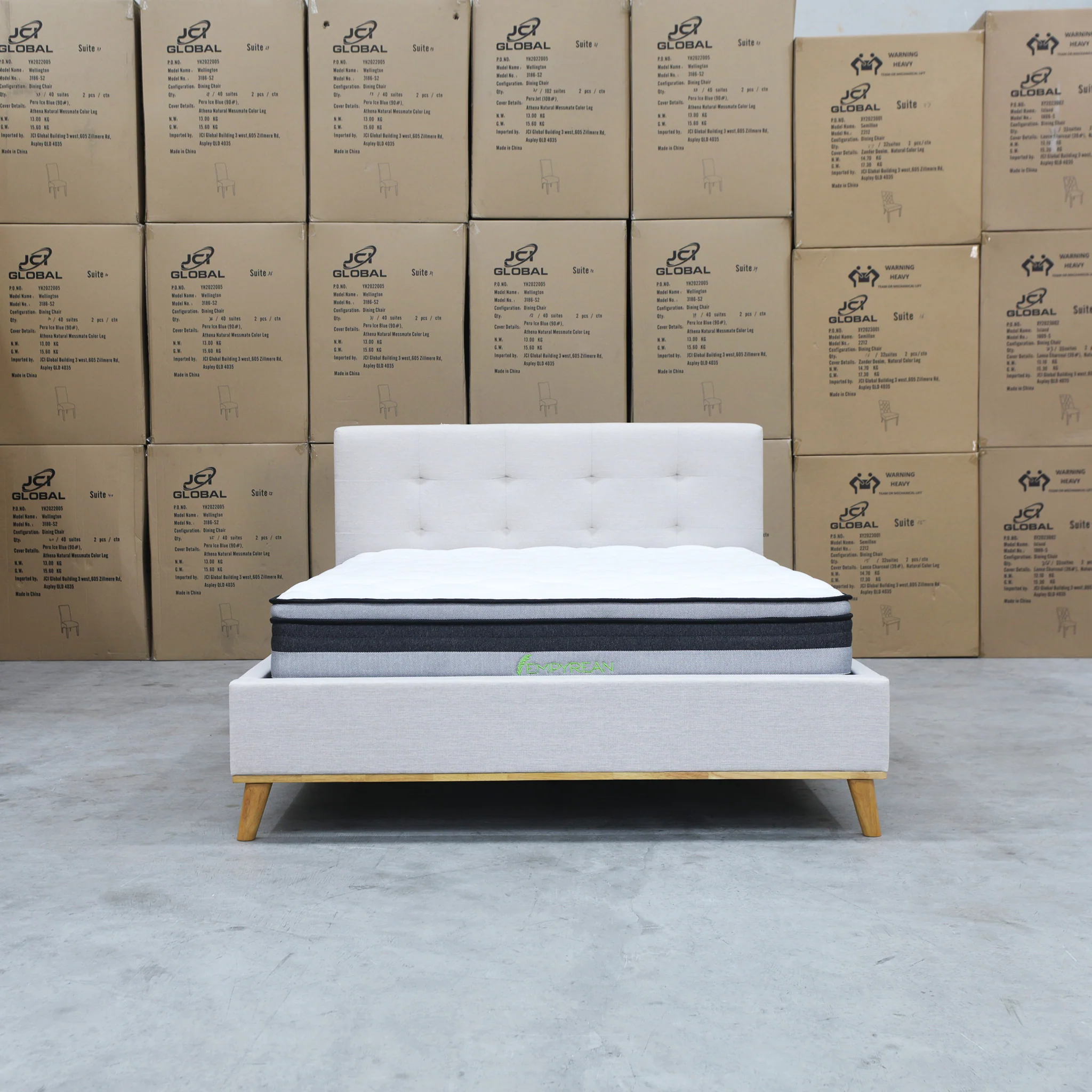 Milos Double Upholstered Bed - Oat White - Image 3