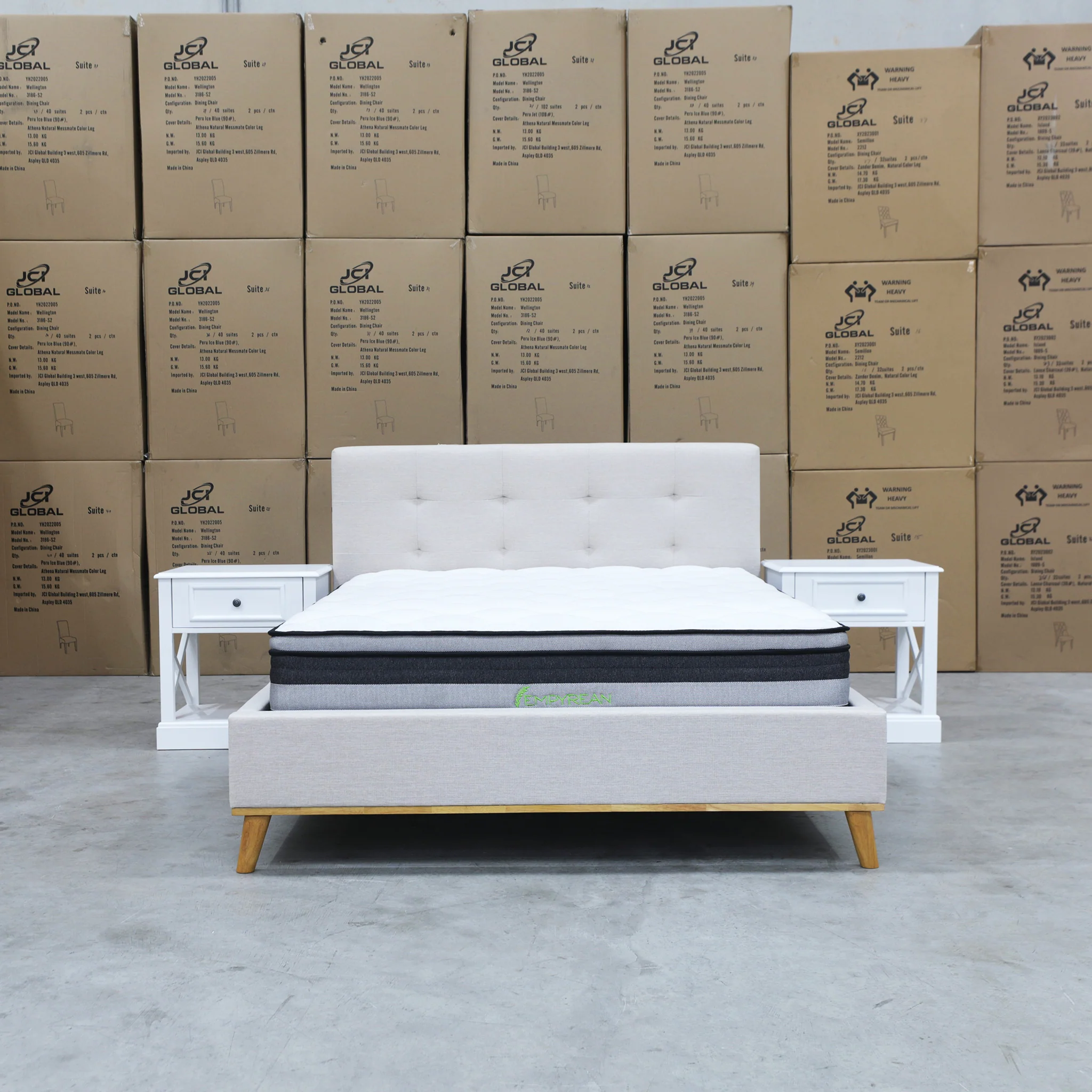Milos Double Upholstered Bed - Oat White - Image 4