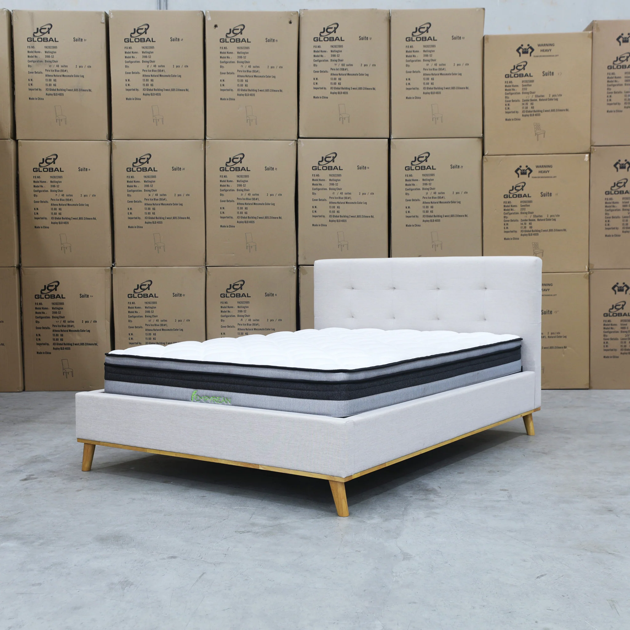 Milos Double Upholstered Bed - Oat White - Image 5