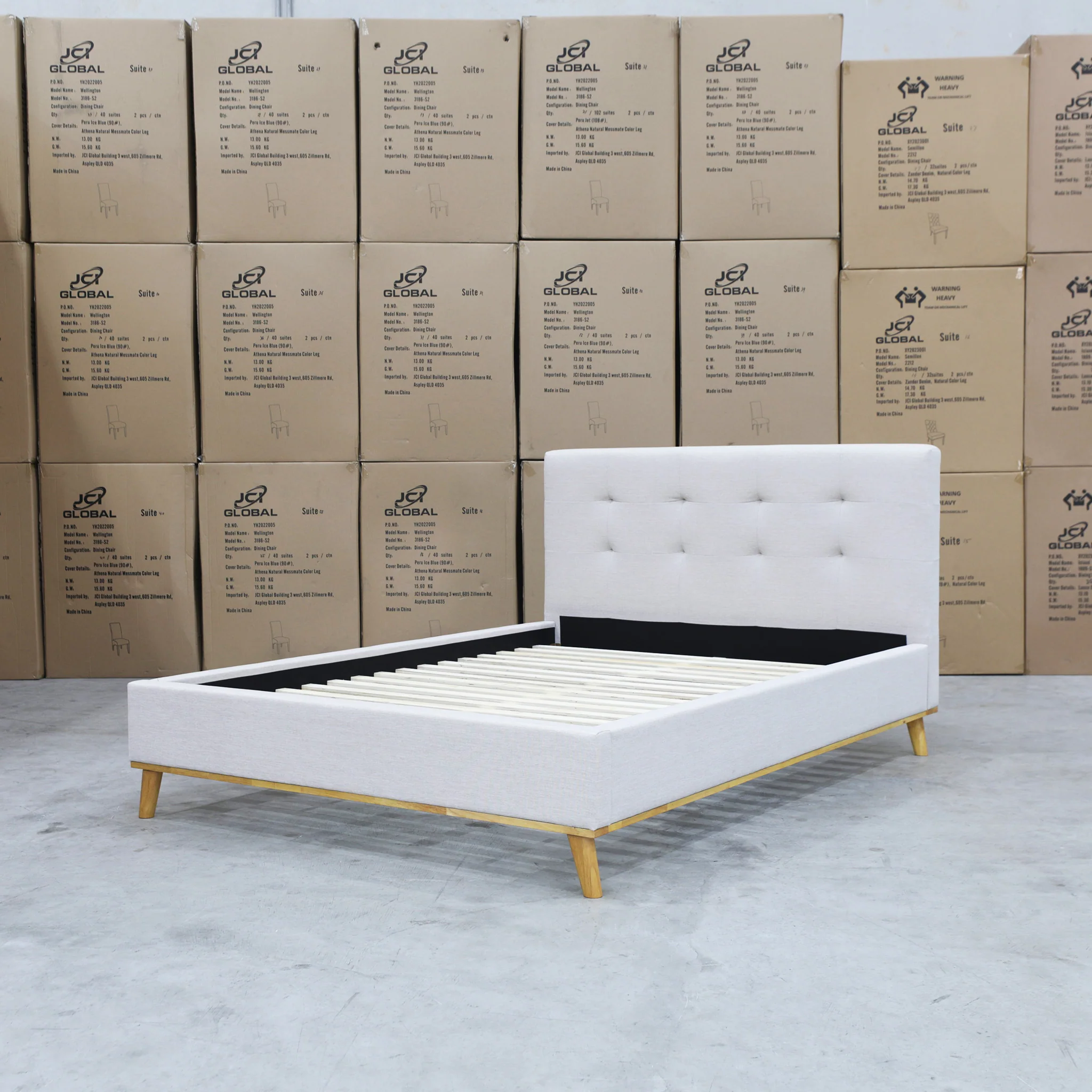 Milos Queen Upholstered Bed - Oat White - Image 6