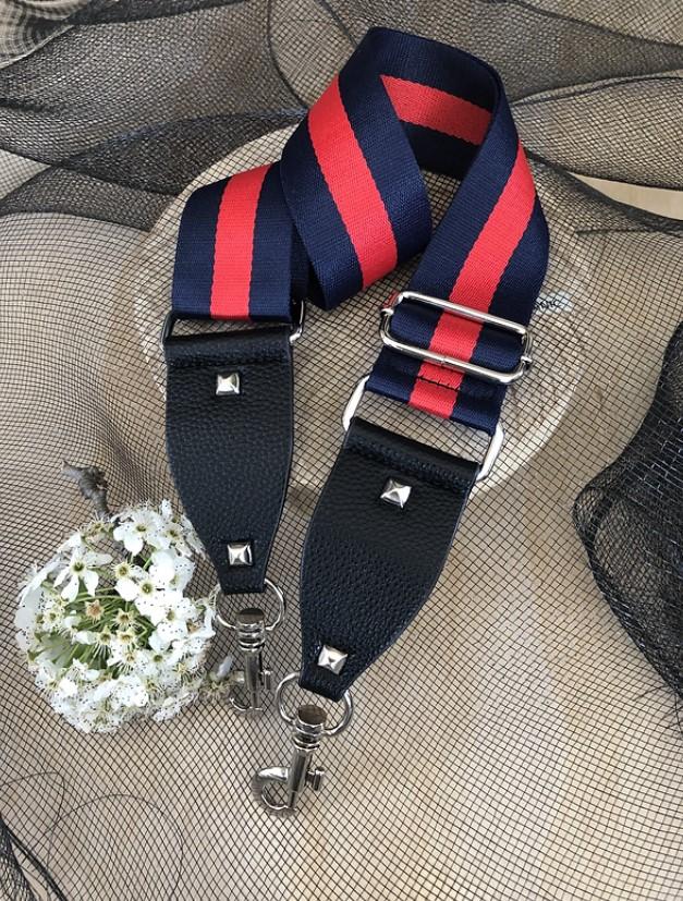 Navy & Red Stripe - Bag Strap - Gold Hardware - Image 2