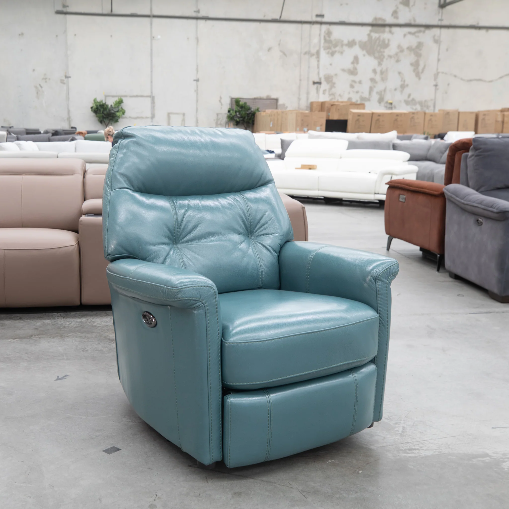 Norman Electric Swivel Rocker Recliner - Forest Green Leather - Floor Stock