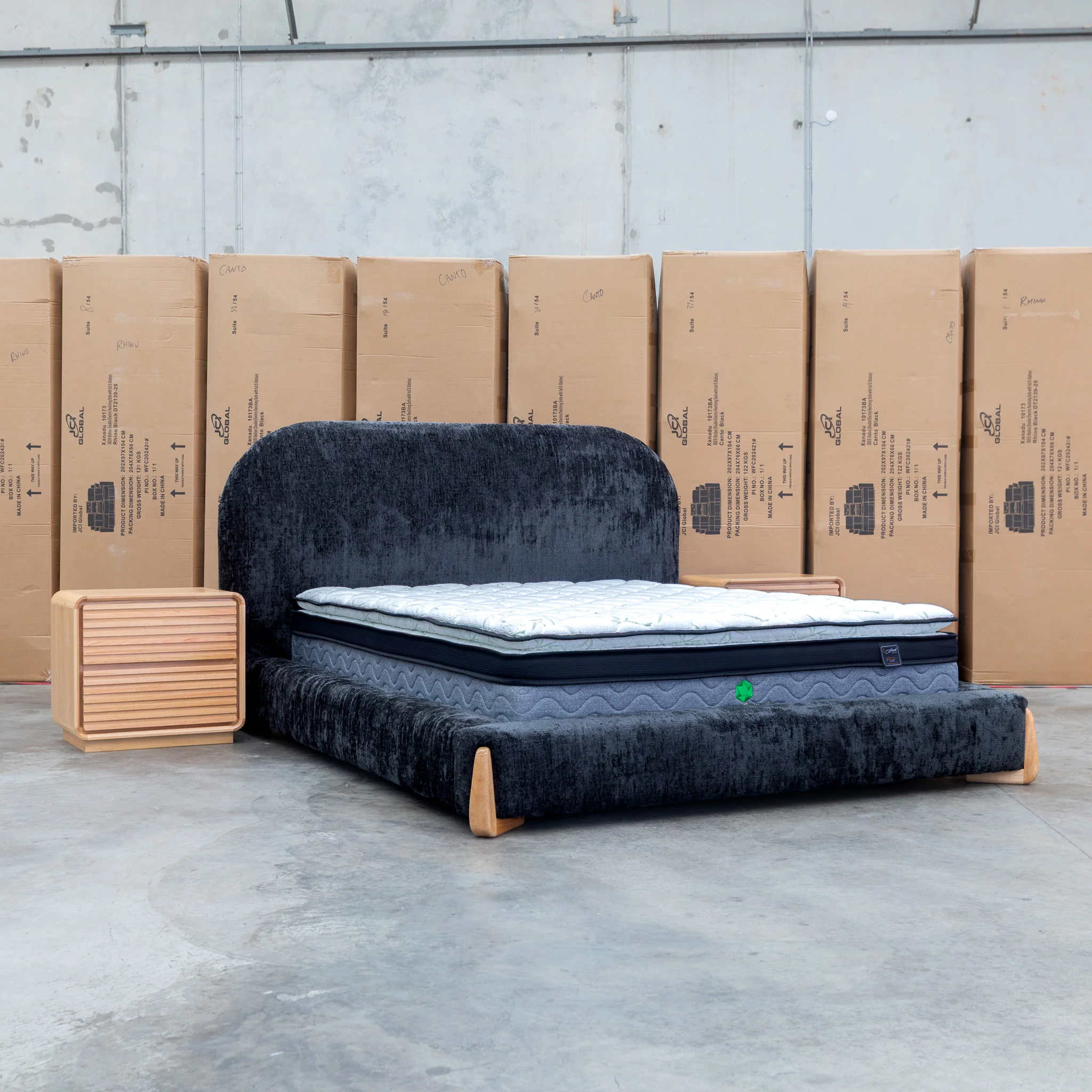 Okina Queen Upholstered Bed - Black