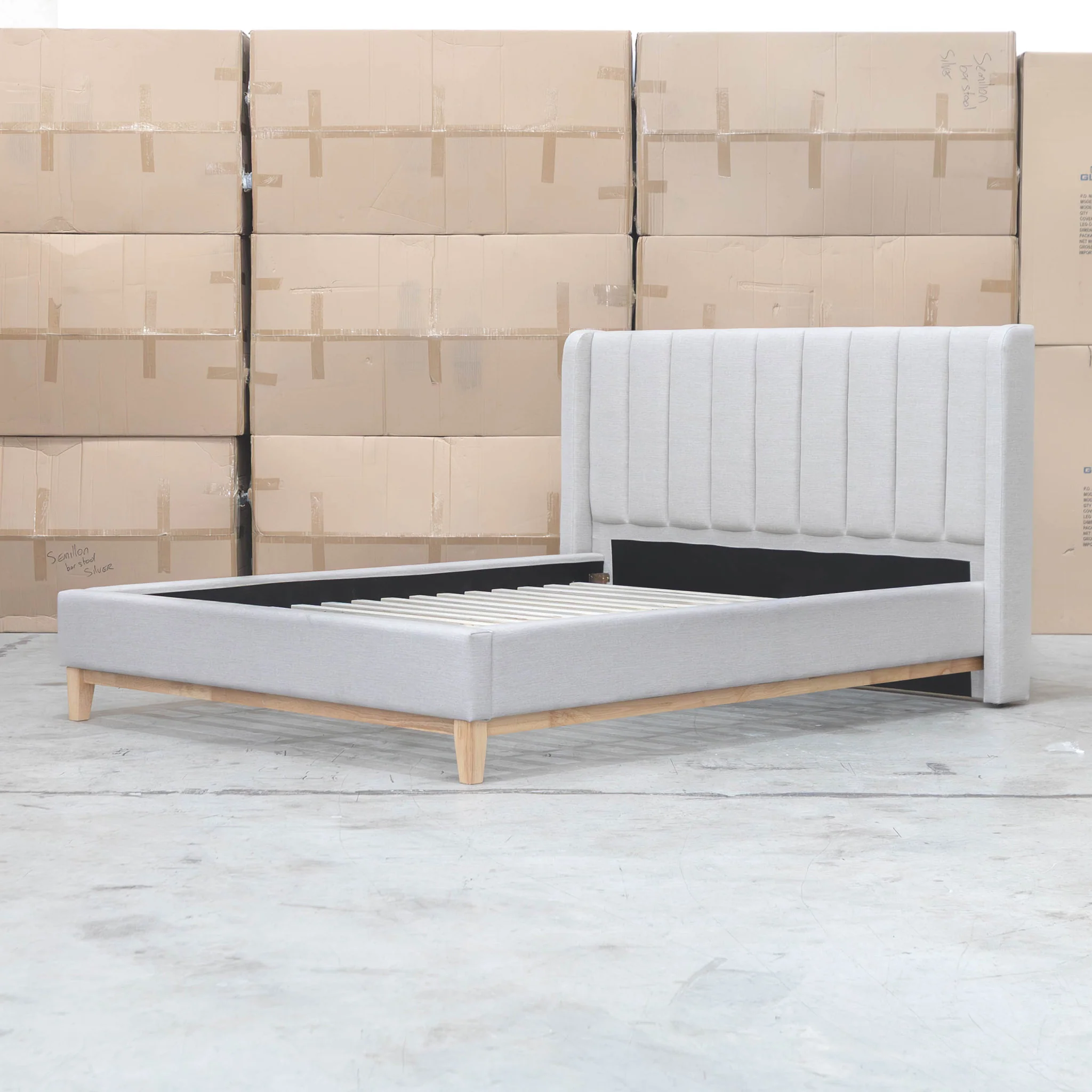 Paros Queen Upholstered Bed - Oat White - Available After 20th July - Image 12