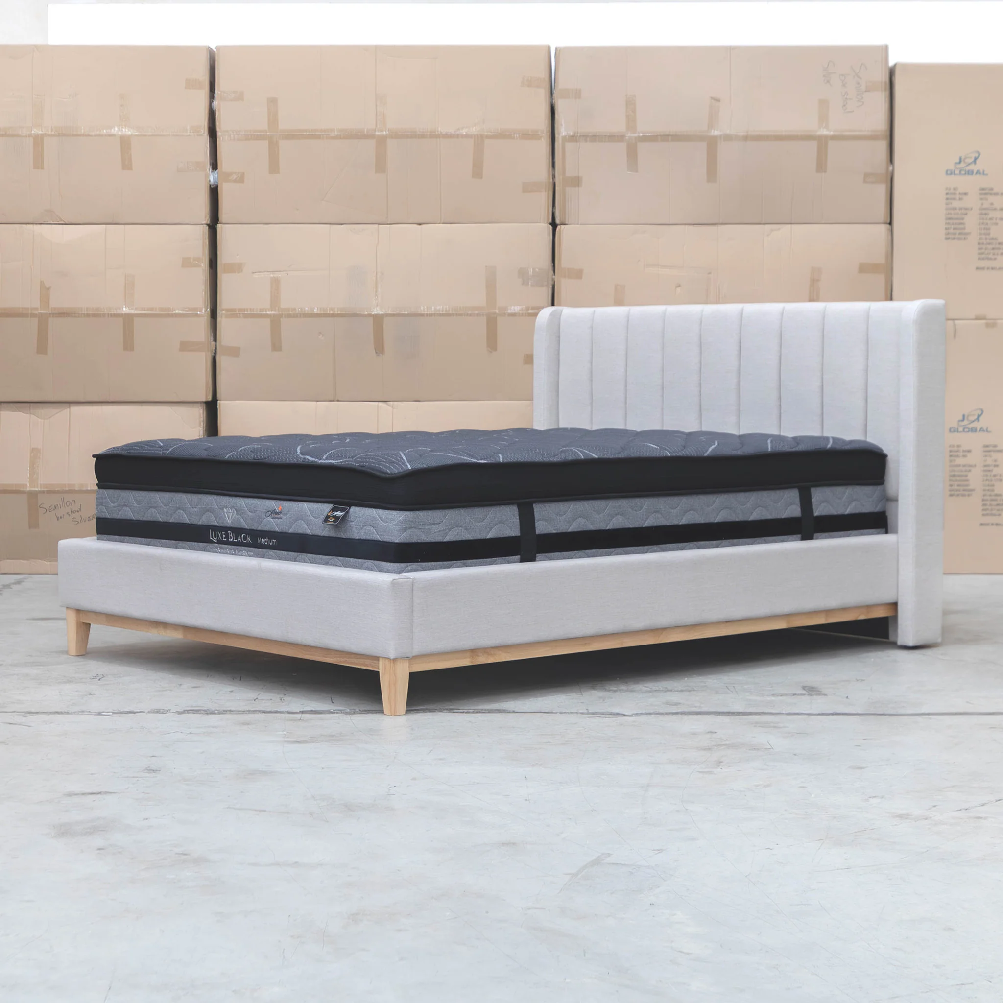 Paros Queen Upholstered Bed - Oat White - Available After 20th July - Image 3