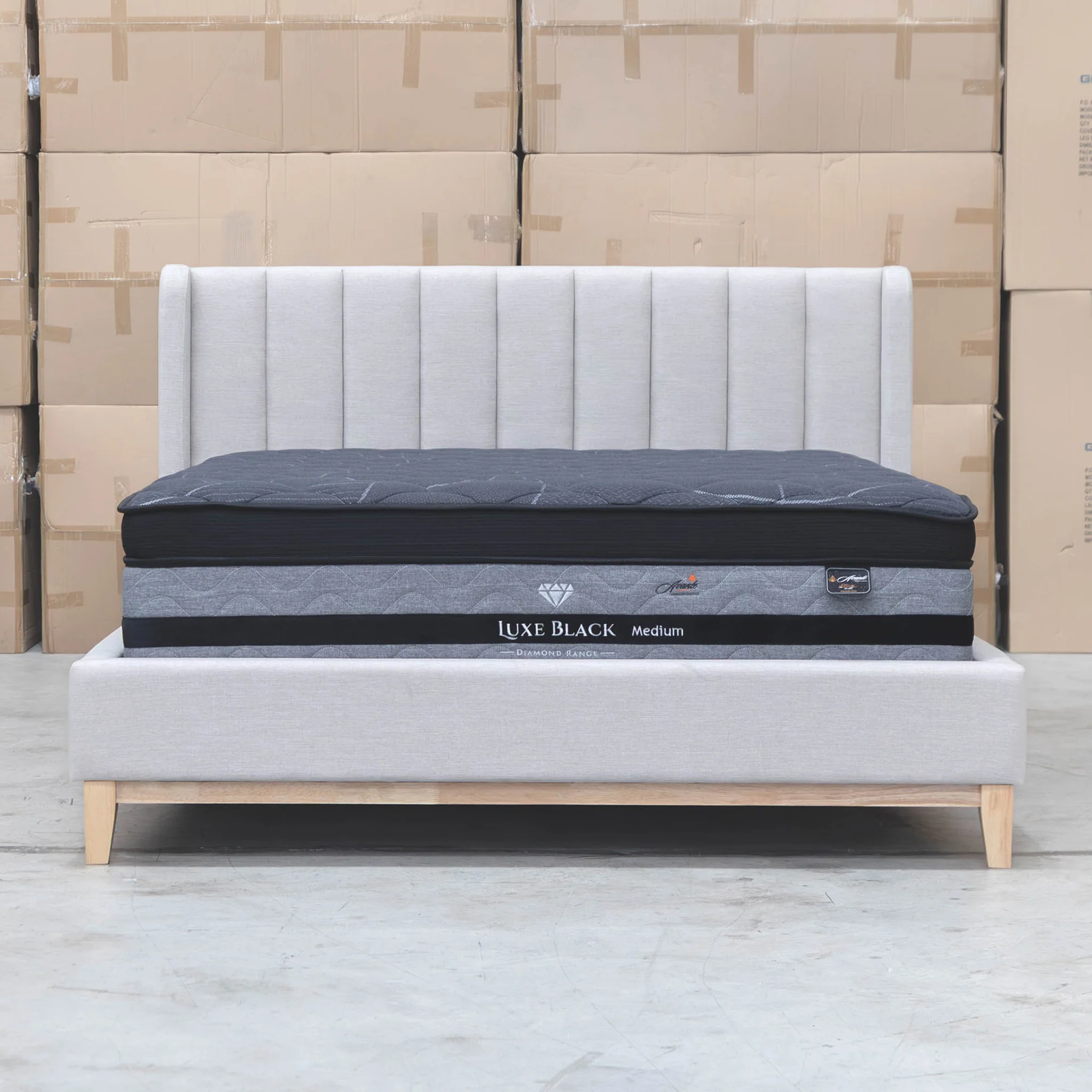 Paros Queen Upholstered Bed - Oat White - Available After 20th July - Image 4