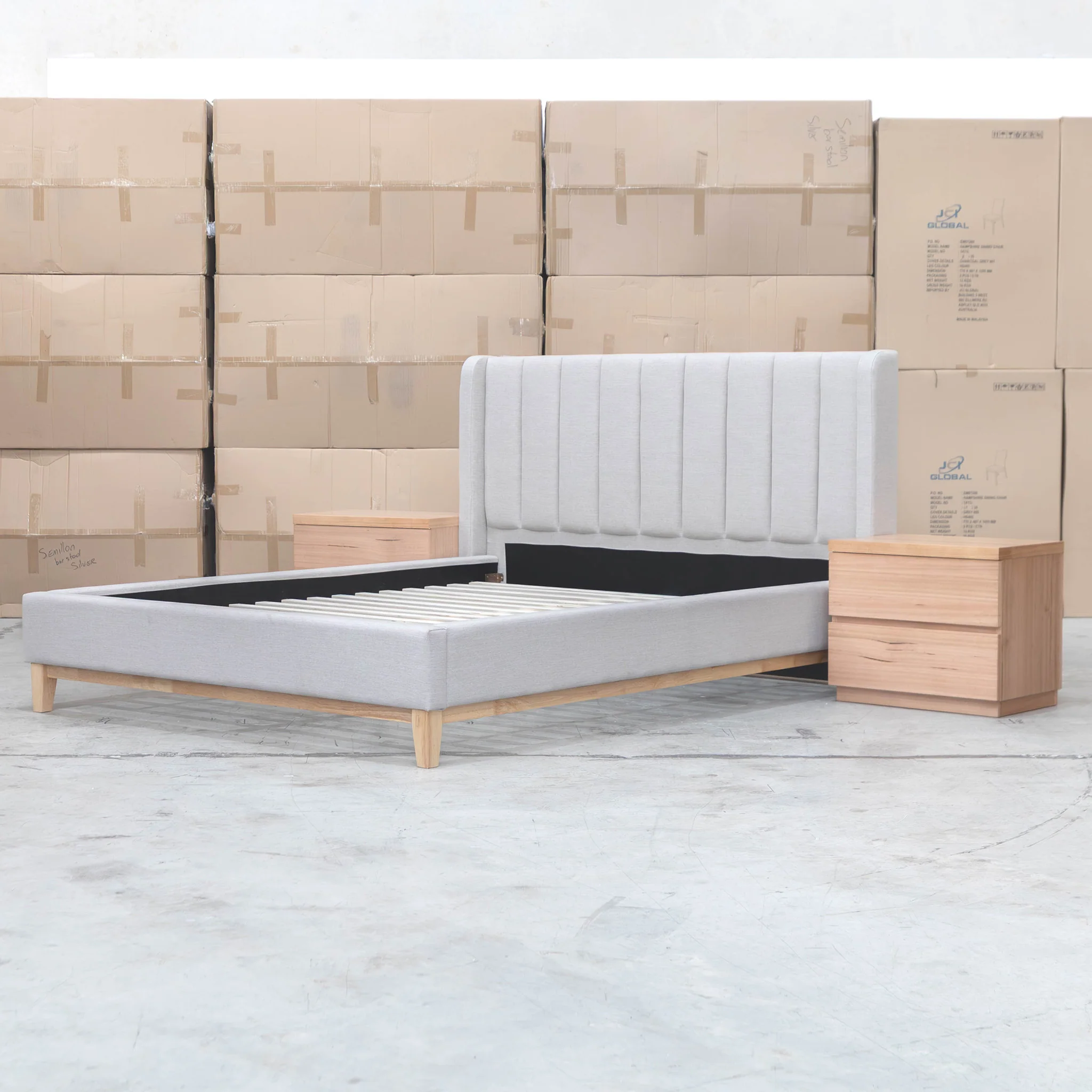 Paros Queen Upholstered Bed - Oat White - Available After 20th July - Image 9