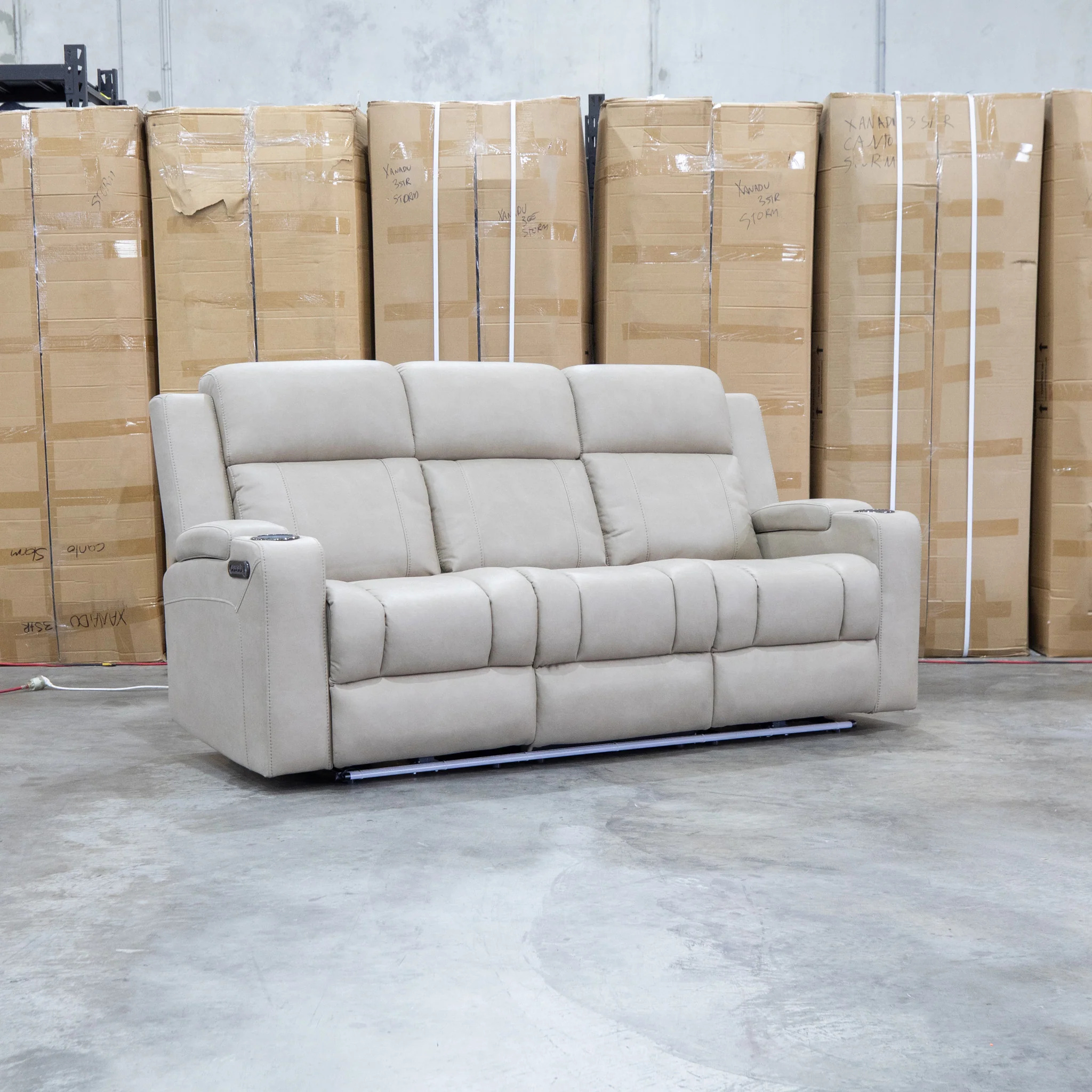 Portside Three Seat Dual-Electric Recliner Lounge - Almond - Image 10