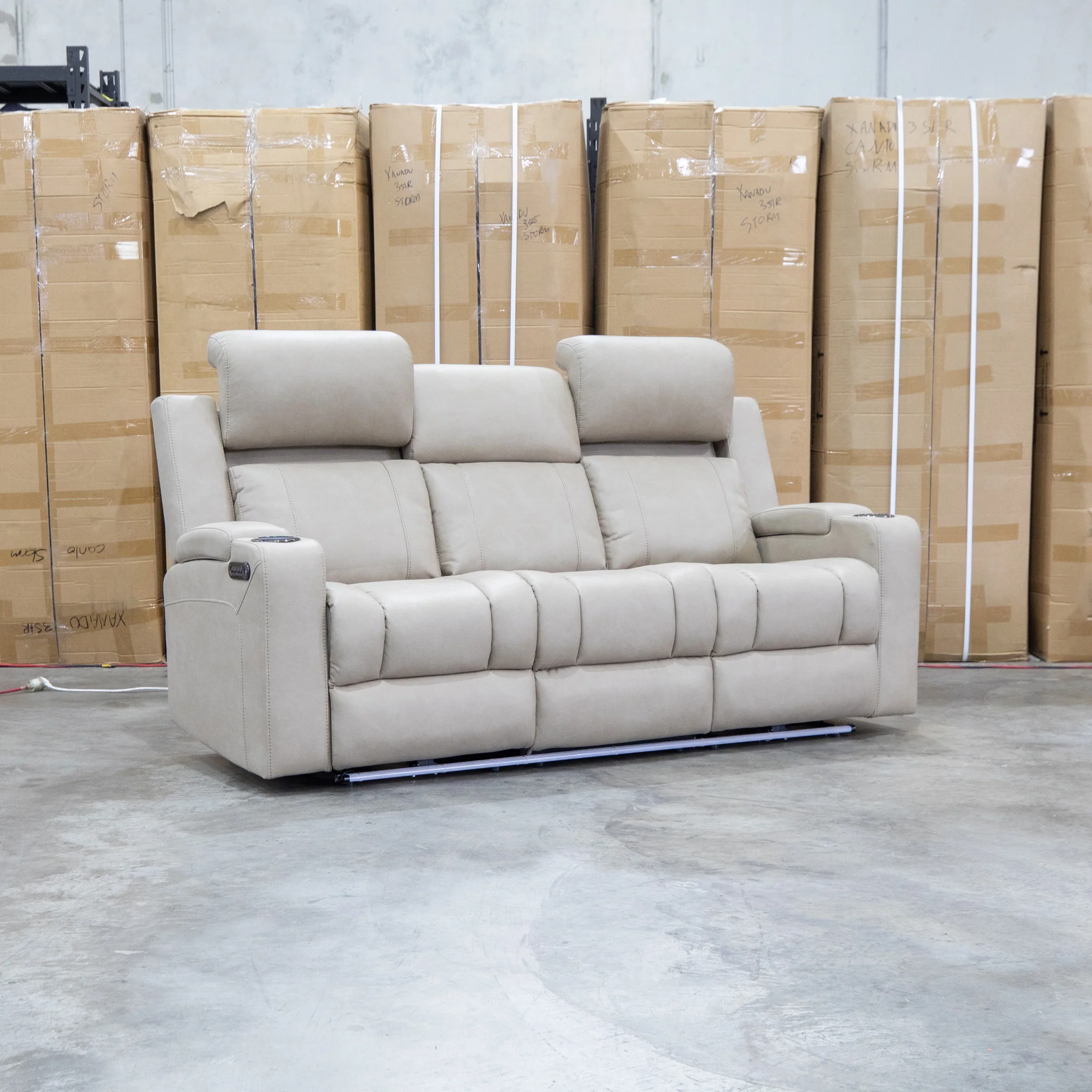 Portside Three Seat Dual-Electric Recliner Lounge - Almond - Image 11