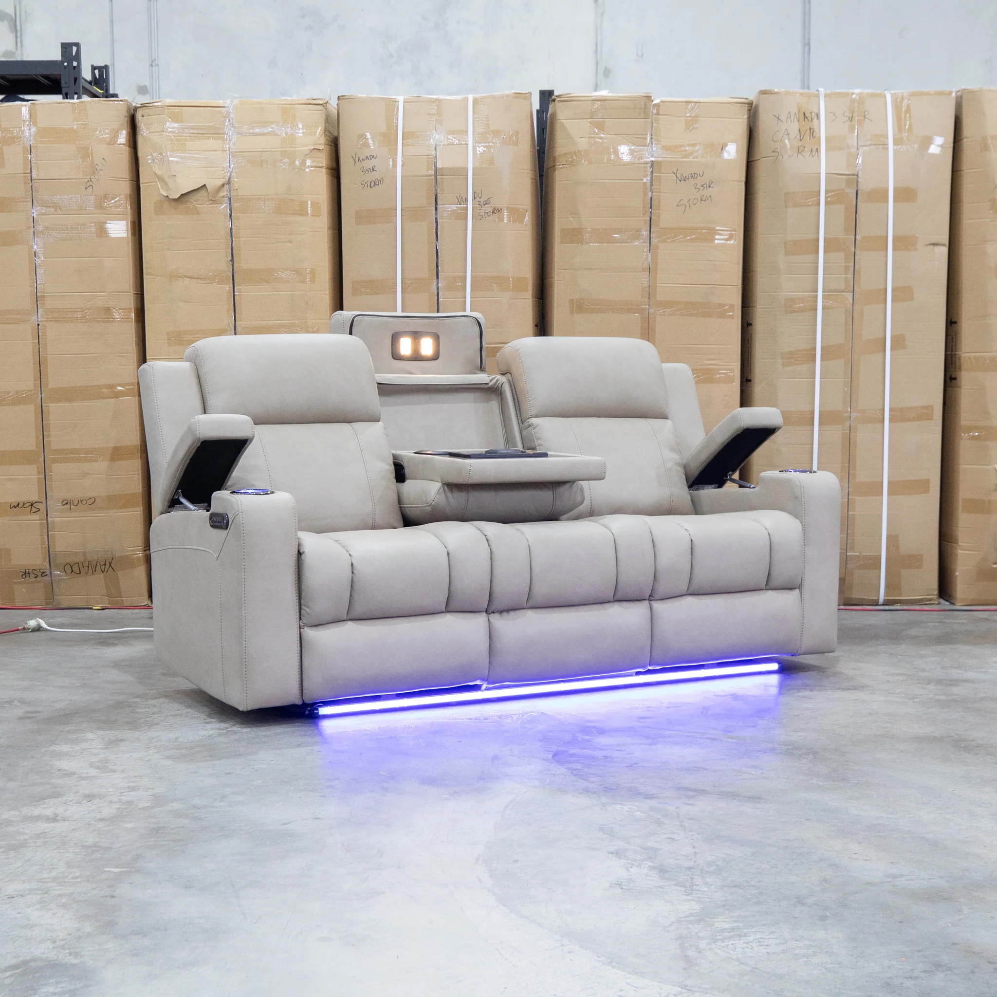 Portside Three Seat Dual-Electric Recliner Lounge - Almond - Image 13