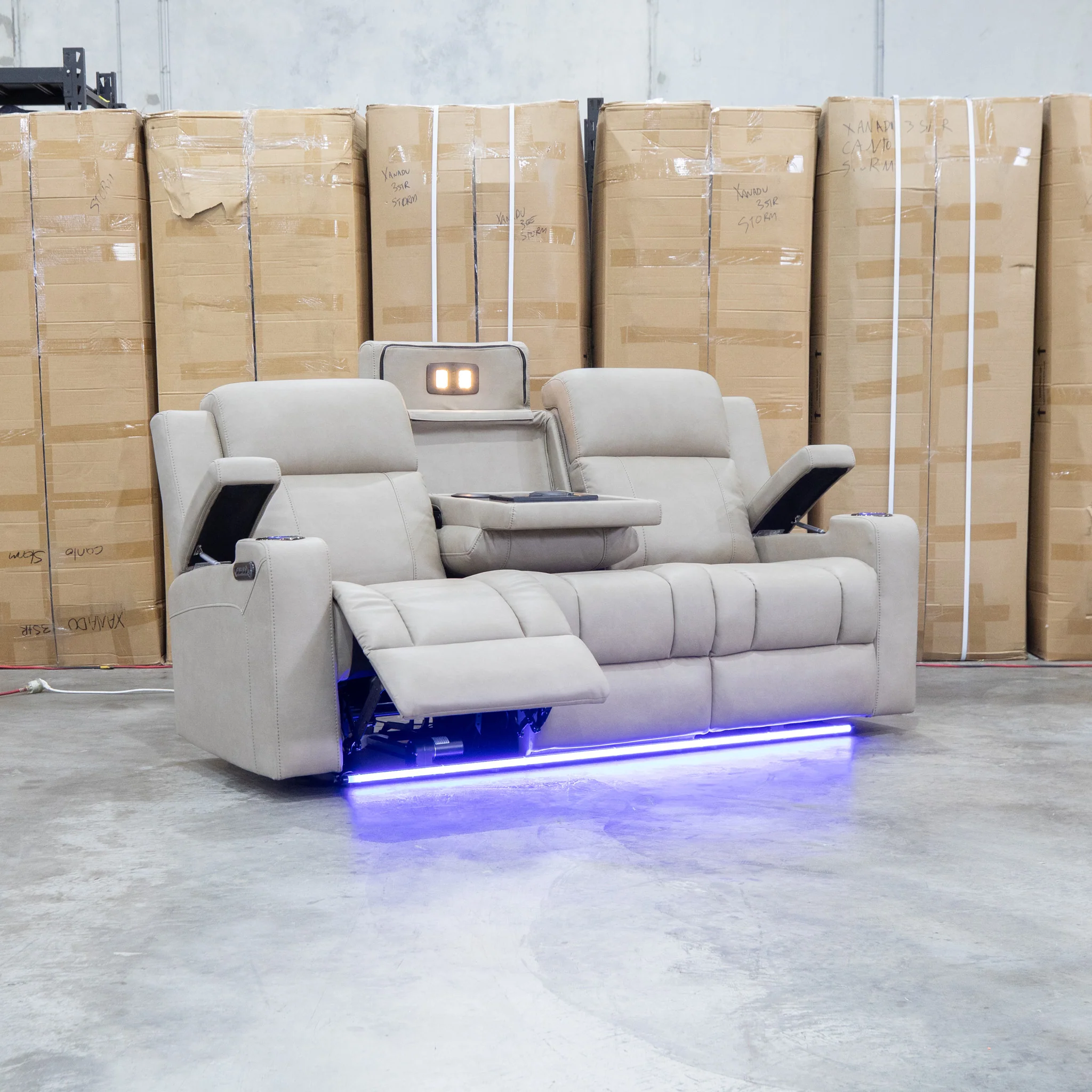 Portside Three Seat Dual-Electric Recliner Lounge - Almond - Image 14