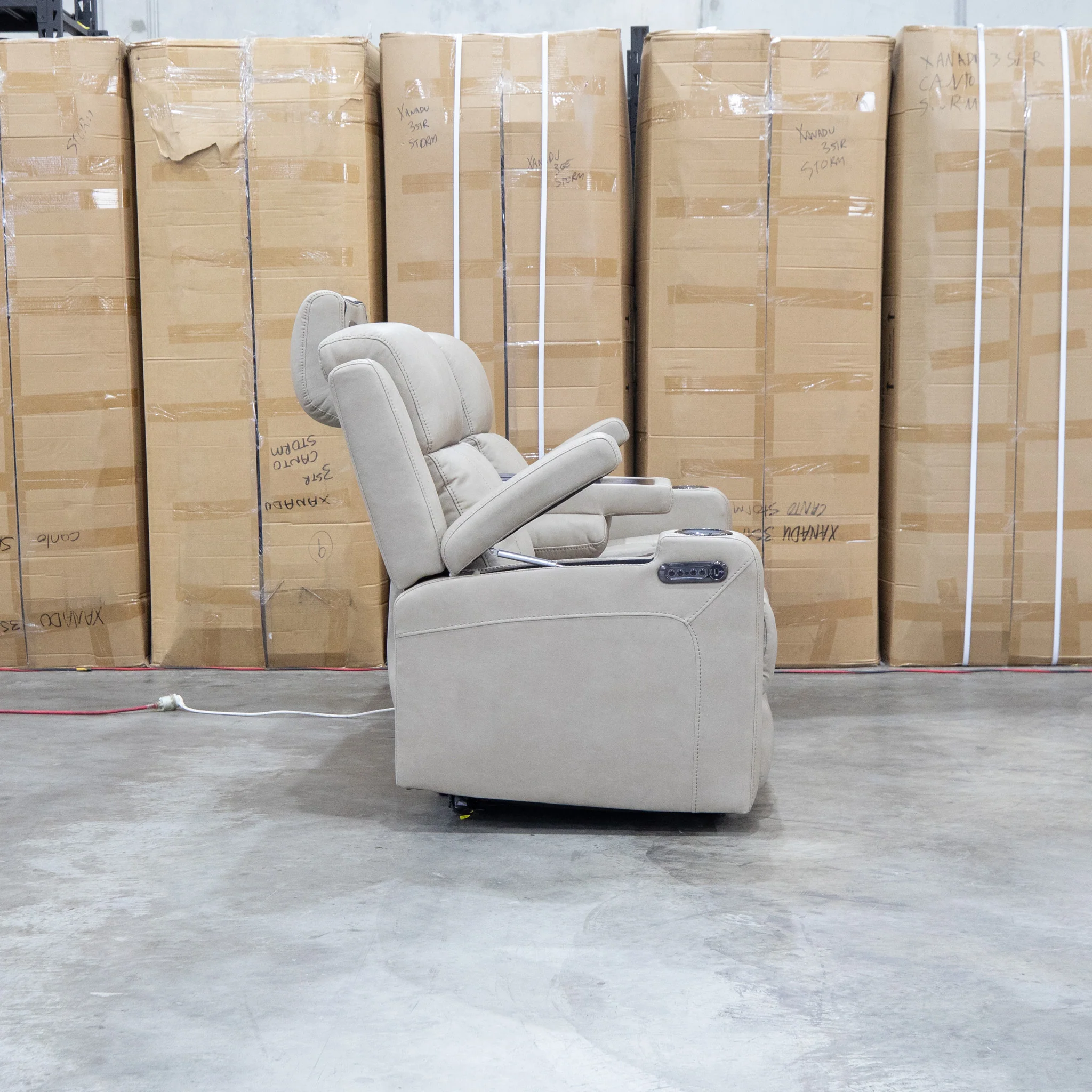 Portside Three Seat Dual-Electric Recliner Lounge - Almond - Image 18