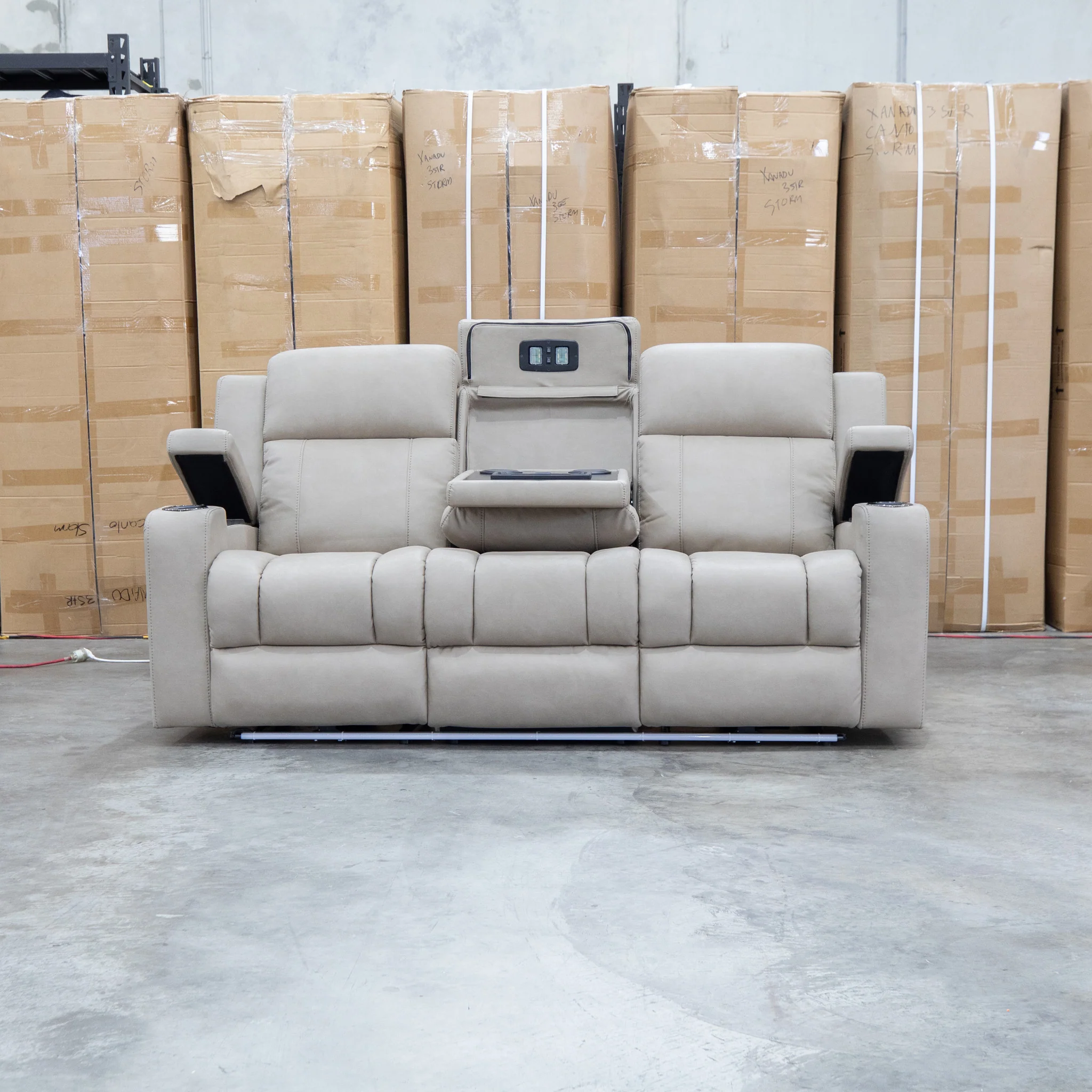 Portside Three Seat Dual-Electric Recliner Lounge - Almond - Image 4